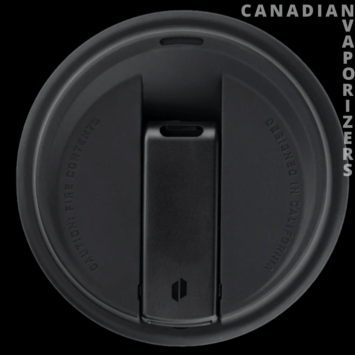 Puffco Cupsy | Water Pipe - Top-down view of a black Puffco Cupsy lid with a central sliding mouthpiece and circular rim.