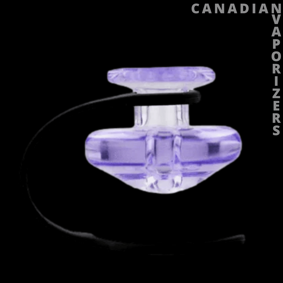Puffco Peak Carb Cap & Tether - Translucent lavender glass carb cap with a rounded top and attached black tether cord.