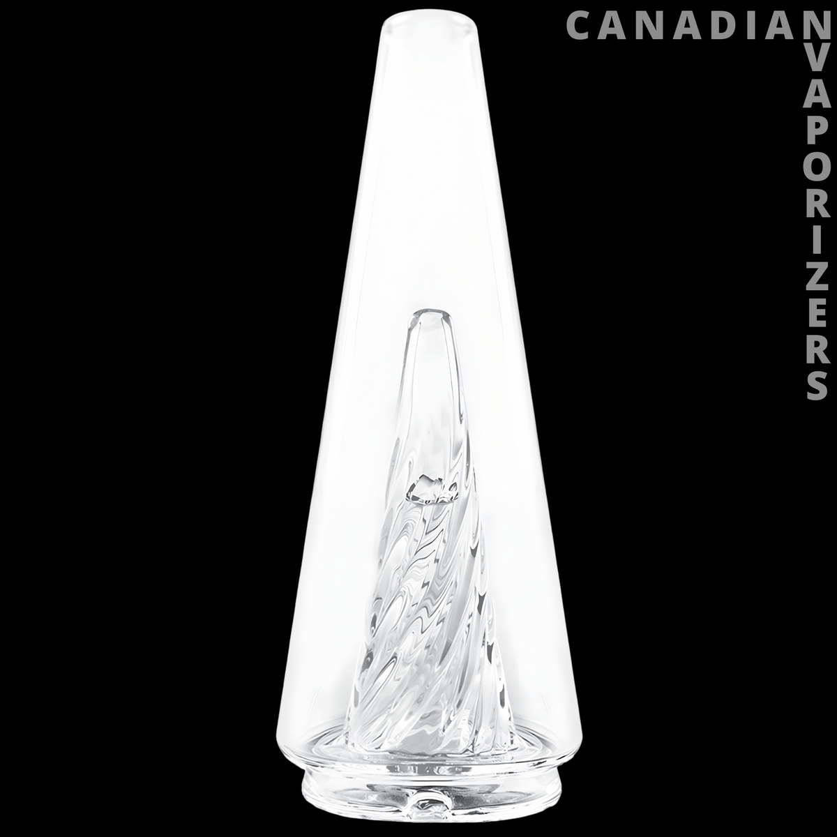 Puffco Peak Pro Glass Mouthpiece 2.0 - Clear tapered glass mouthpiece with an intricate spiral glass insert and flared base.