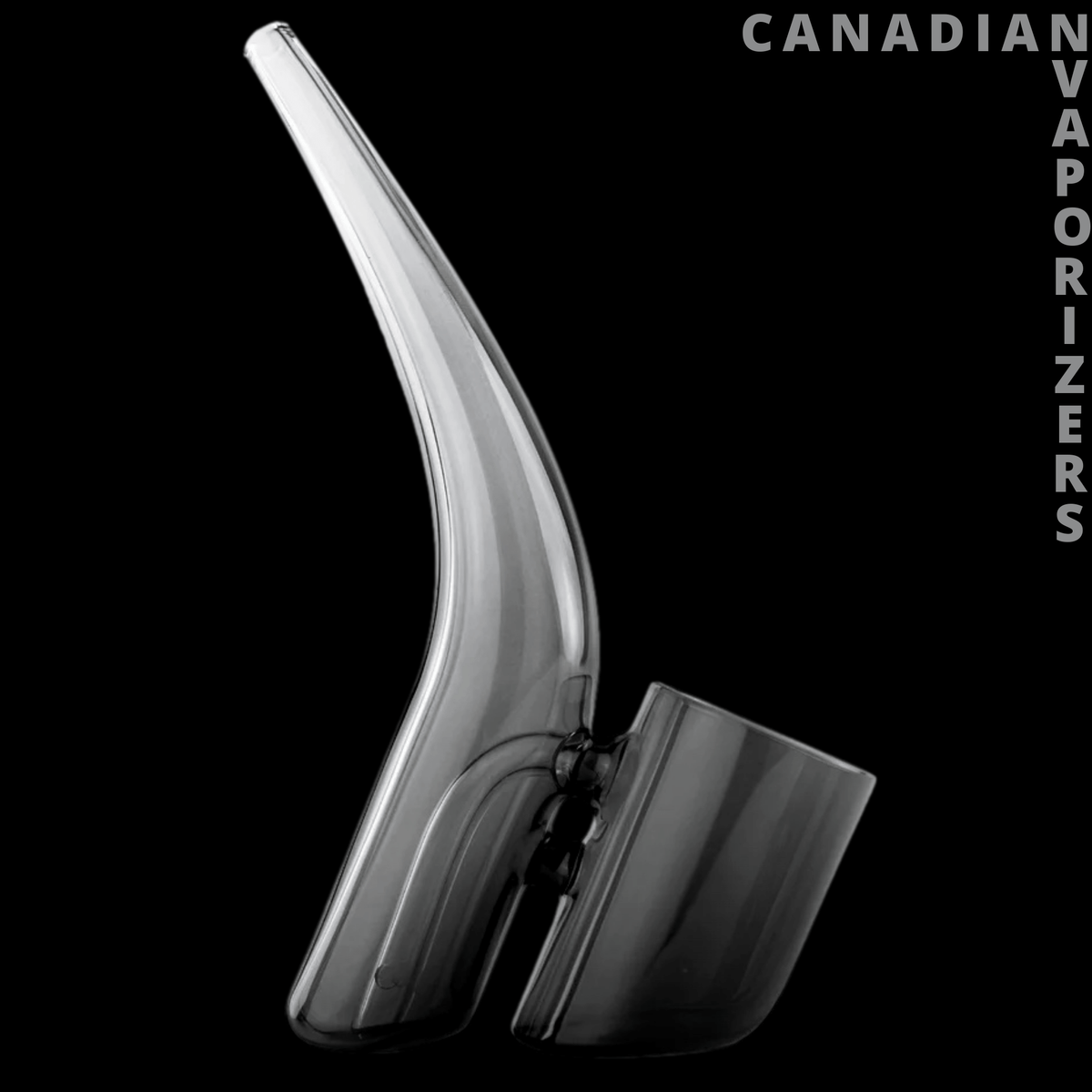 Puffco Proxy Bub - Sculptural translucent gray glass bub with a curved neck and angled black base.
