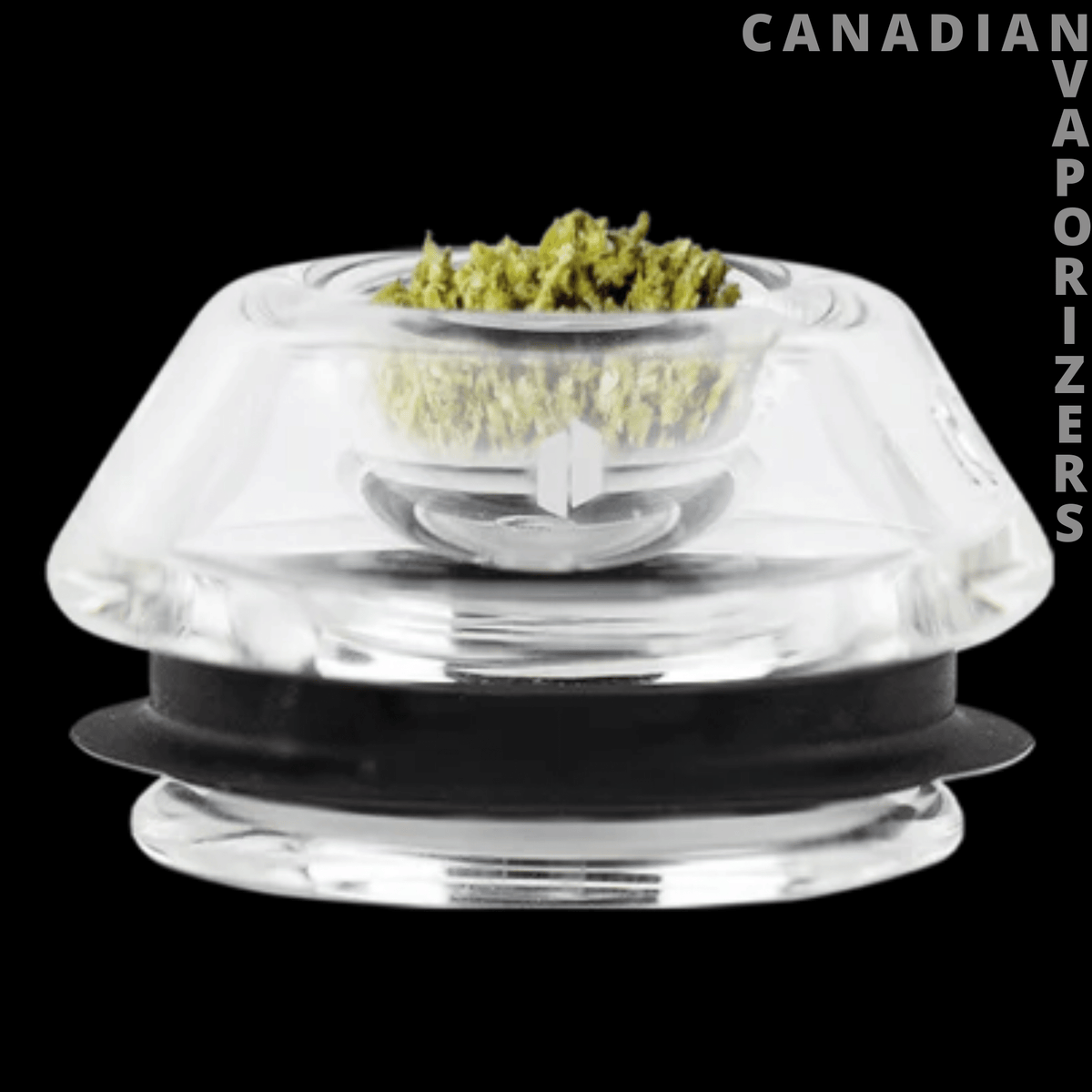 Puffco Proxy Flower Bowl - Clear glass Puffco Proxy flower bowl with a wide, flared base and green herb inside.