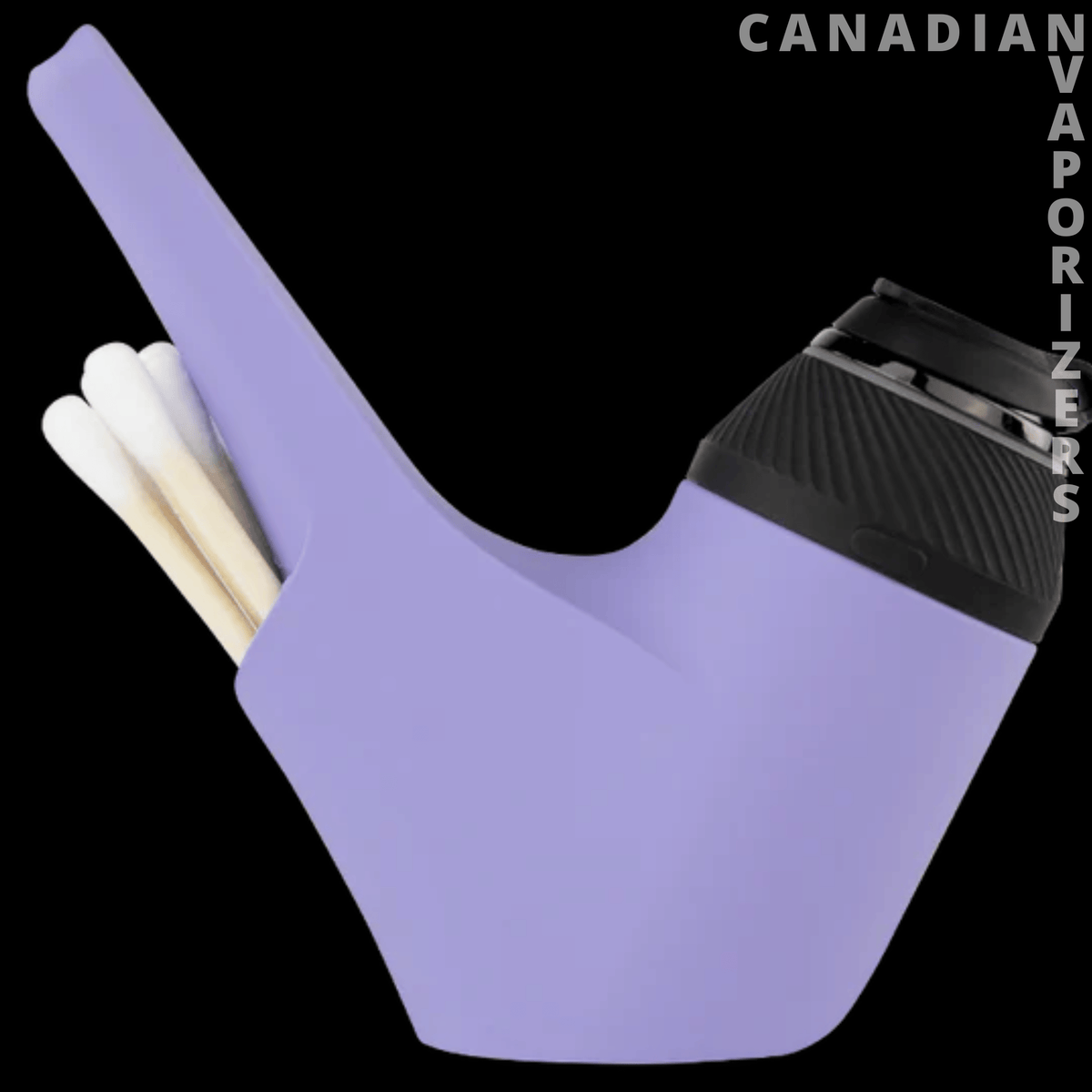 Puffco Proxy Travel Pipe - Lavender Puffco Proxy travel pipe with a black ribbed mouthpiece and white cleaning sticks beside it.
