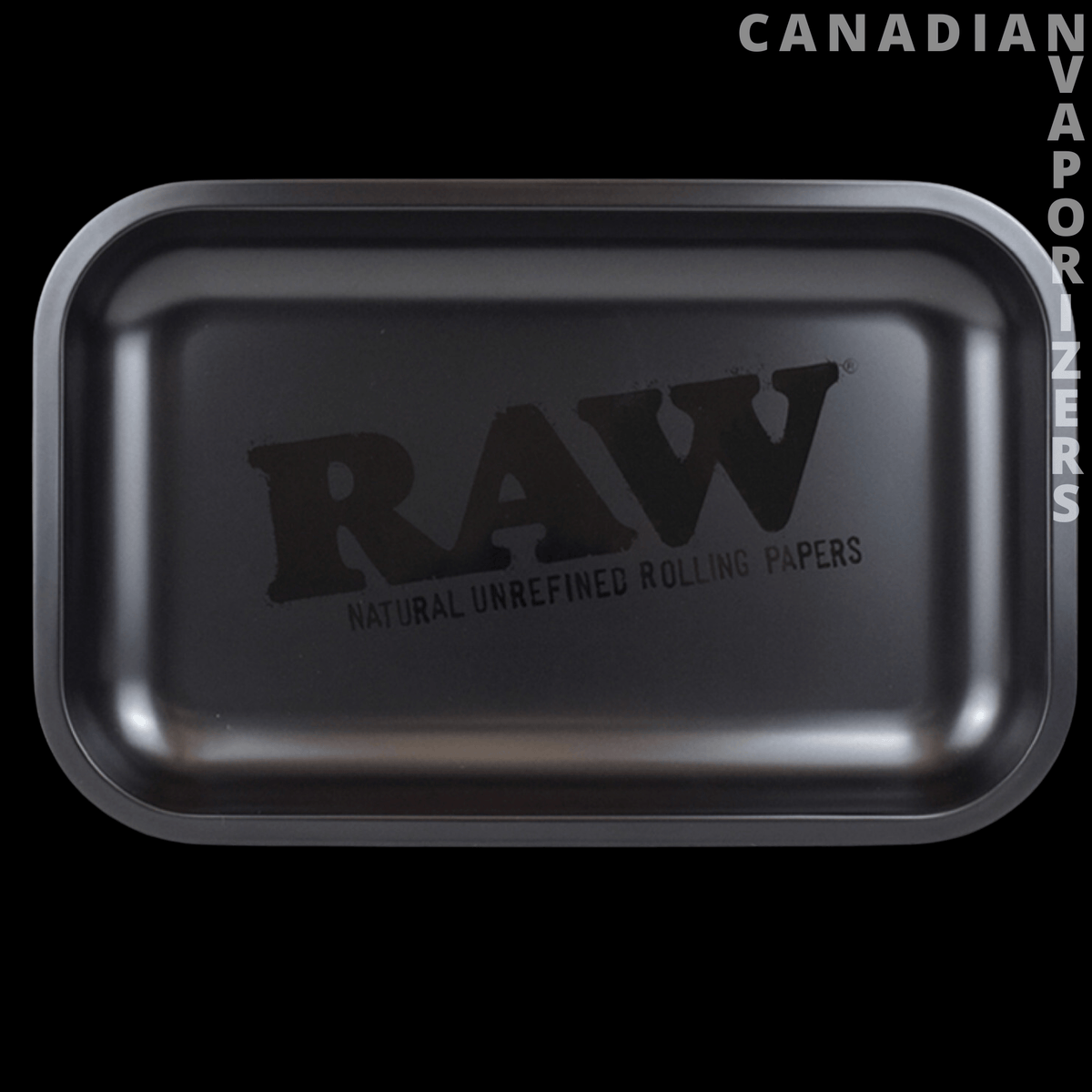 Raw Murdered Rolling Tray - Black RAW rolling tray with raised edges and embossed natural unrefined rolling papers logo.
