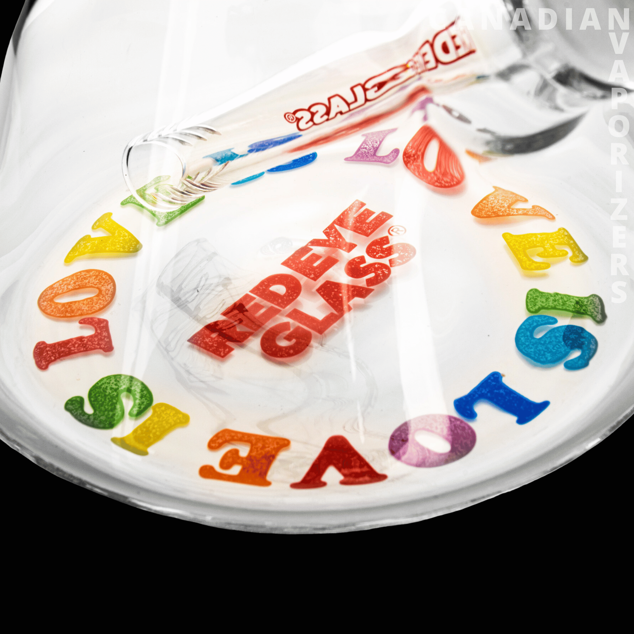 Red Eye Glass 12" 7mm Thick Rainbow Love Beaker Base Water Pipe - Canadian Vaporizers