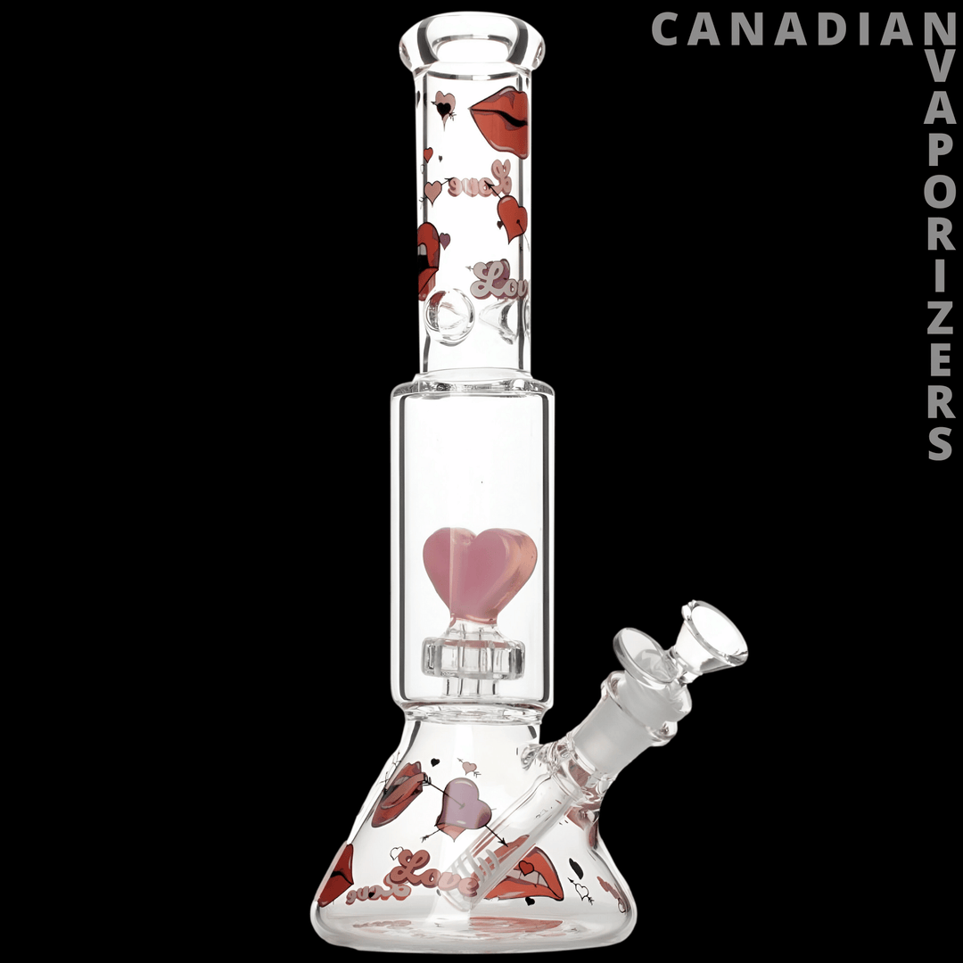 Red Eye Glass 12" Heart Dual Chamber Beaker Base Water Pipe - Canadian Vaporizers