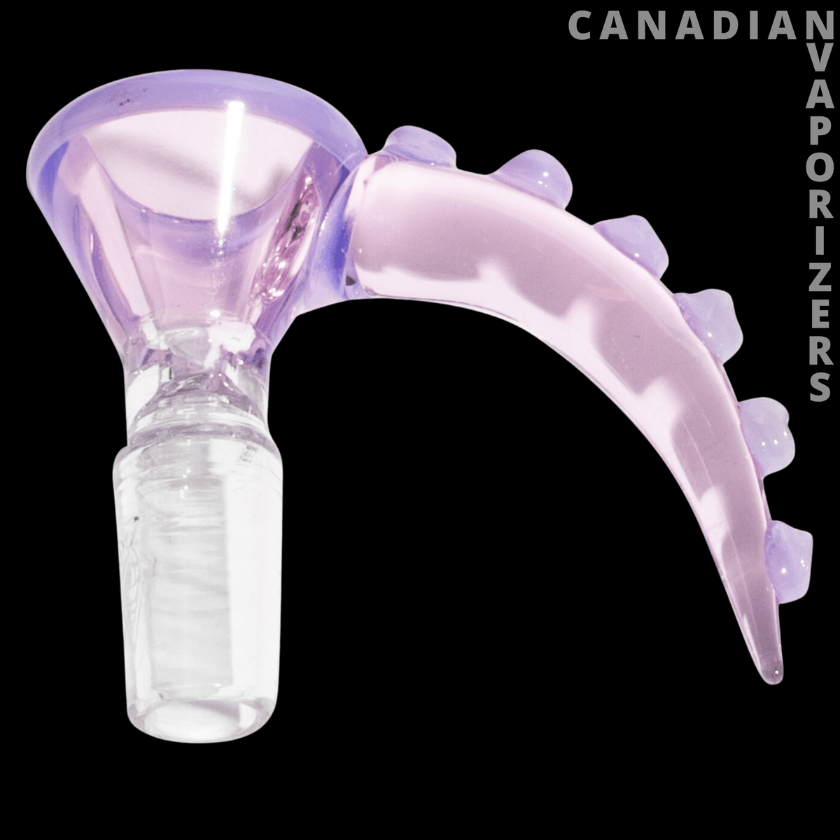 Red Eye Glass 14mm Tentacle Cone Pull-Out - Light purple glass 14mm cone bowl with a curved tentacle-style pull-out and rounded suction cups.