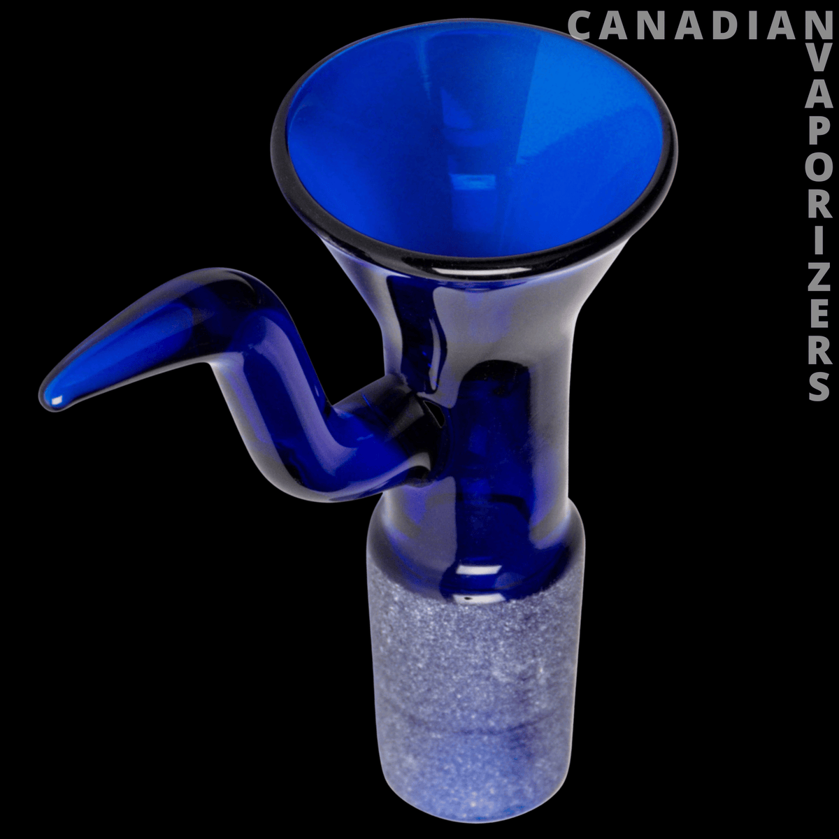 Red Eye Glass 14mm Cone Pull-Out - Blue glass 14mm cone pull-out bowl with a curved side handle and frosted lower stem.
