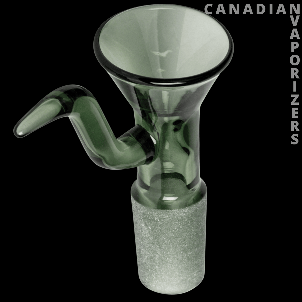 Red Eye Glass 14mm Cone Pull-Out - Clear glass 14mm cone pull-out bowl with angled side handle and frosted glittery base.