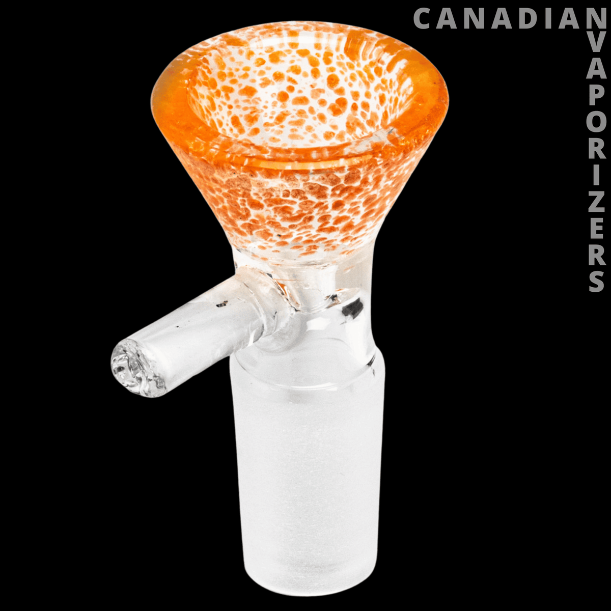 Red Eye Glass 14mm Fritter Cone Pull-Out - Orange fritter-style glass cone with a speckled bowl and clear 14mm pull-out stem.