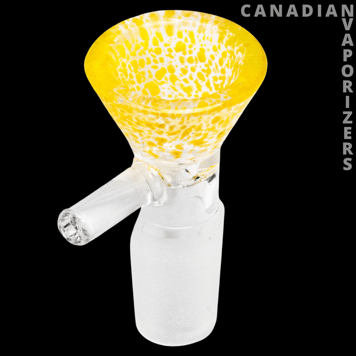 Red Eye Glass 14mm Fritter Cone Pull-Out - Yellow glass fritter cone pull-out with a speckled bowl and frosted joint.