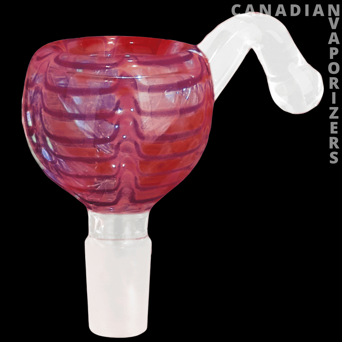 Red Eye Glass 14mm Glass-On-Glass Mushroom Pull-Out - Red and purple swirled glass mushroom bowl with a clear bent pull-out stem and frosted joint.