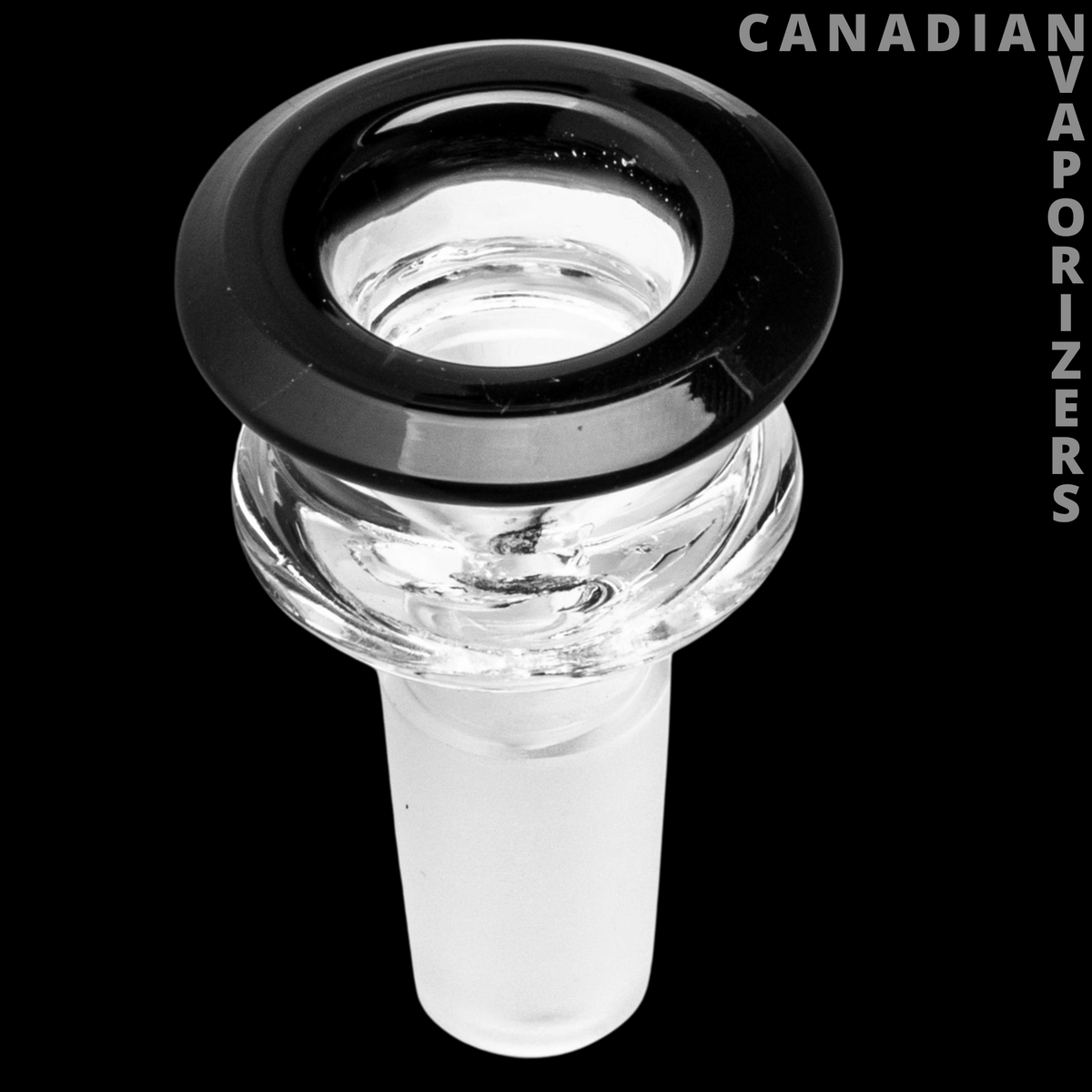 Red Eye Glass 14mm Hourglass Pull-Out - Clear glass 14 mm pull-out bowl with a glossy black rim and hourglass-shaped stem.