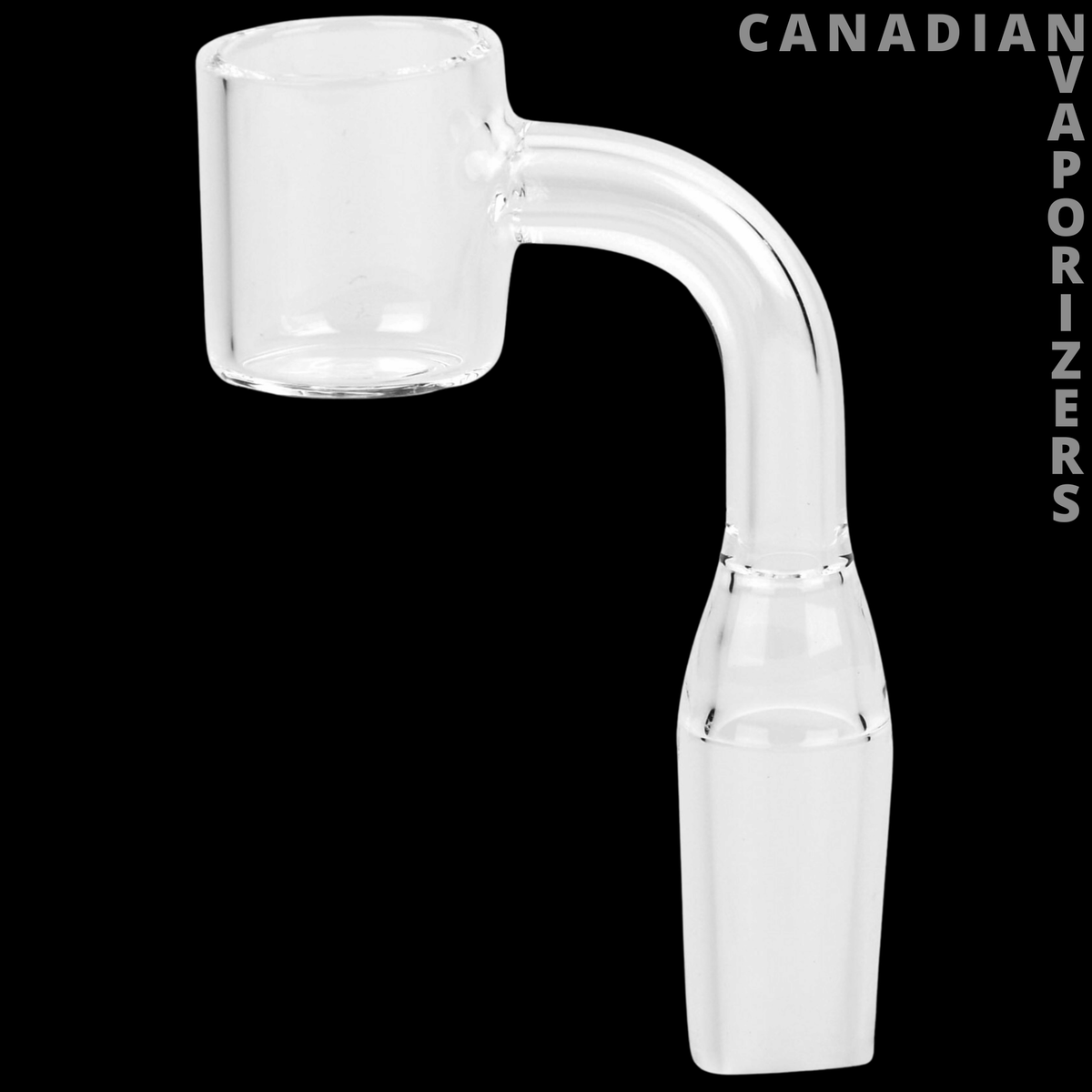 Red Eye Glass 14mm Male 90 Degree Banger - Clear glass 90-degree banger with a rounded bucket and tapered 14 mm male joint.