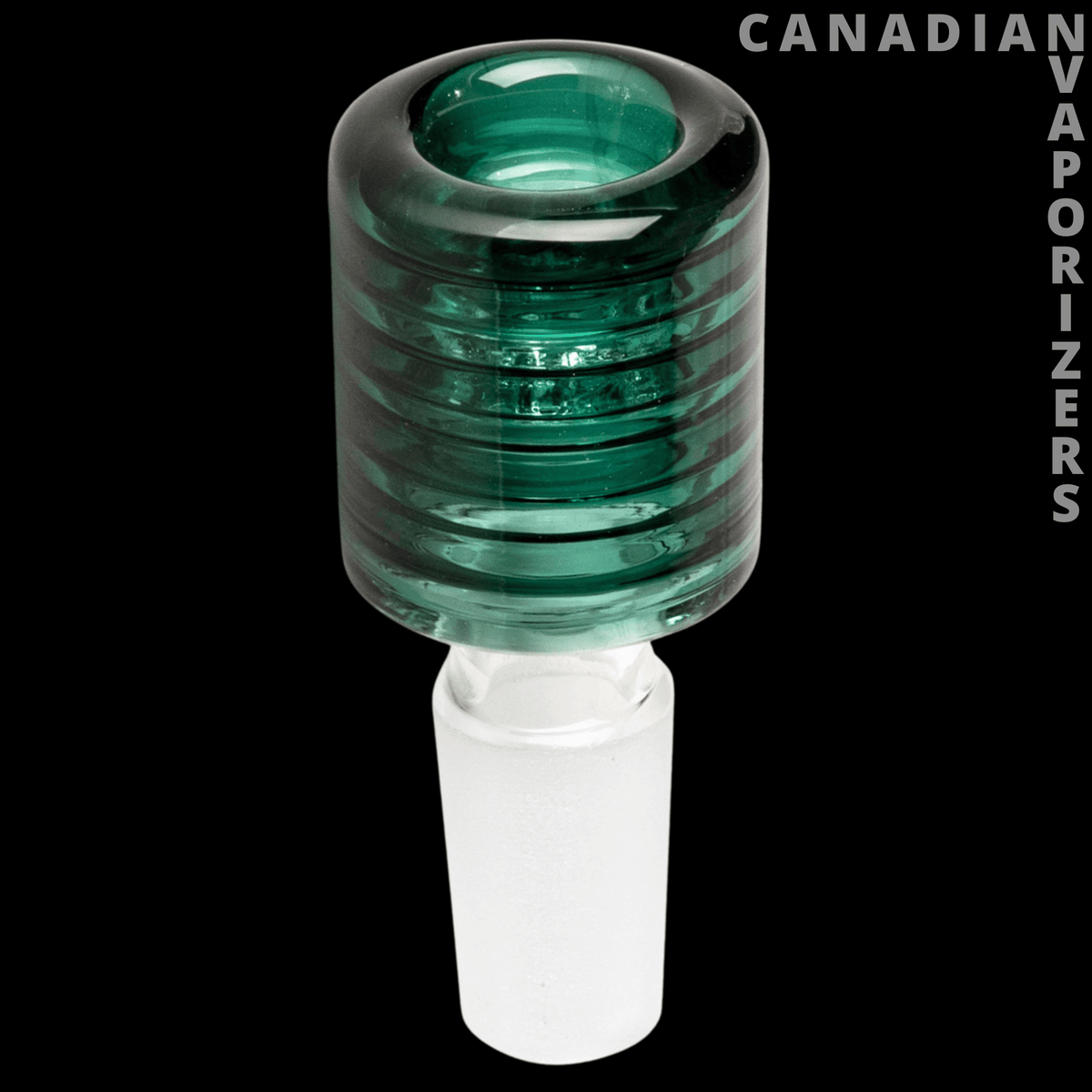 Red Eye Glass 14mm Stratum Pull-Out - Teal ribbed glass pull-out bowl with a clear frosted joint and rounded rim.