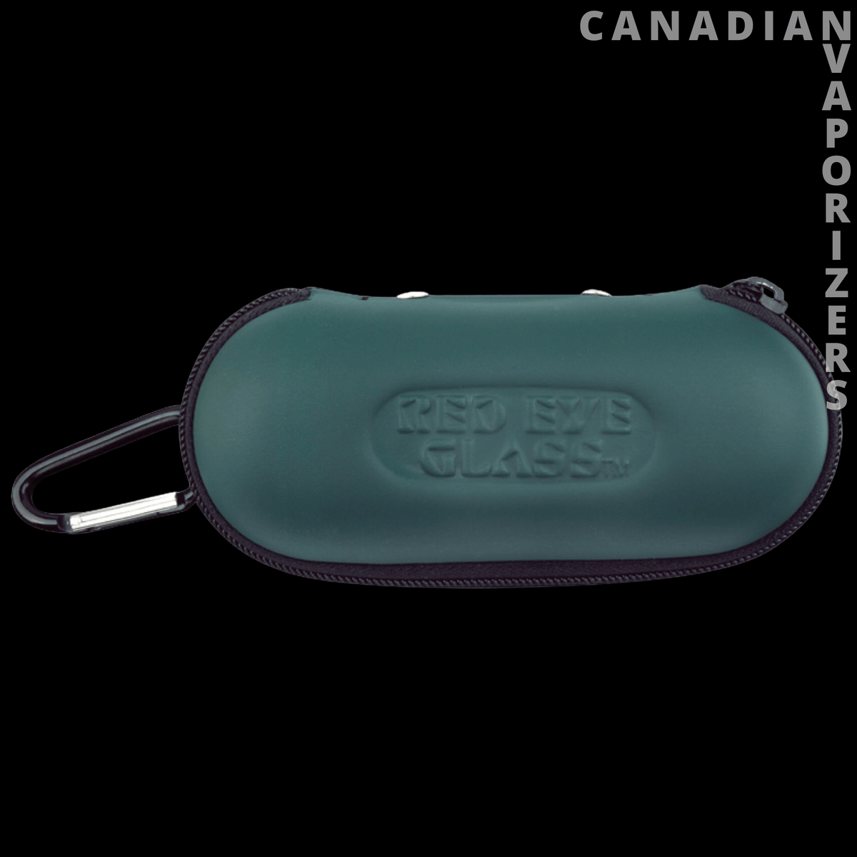 Red Eye Glass 5" Hand Pipe Hard Case - Teal oval hard case with black trim, metal zipper pull, and embossed glass text.