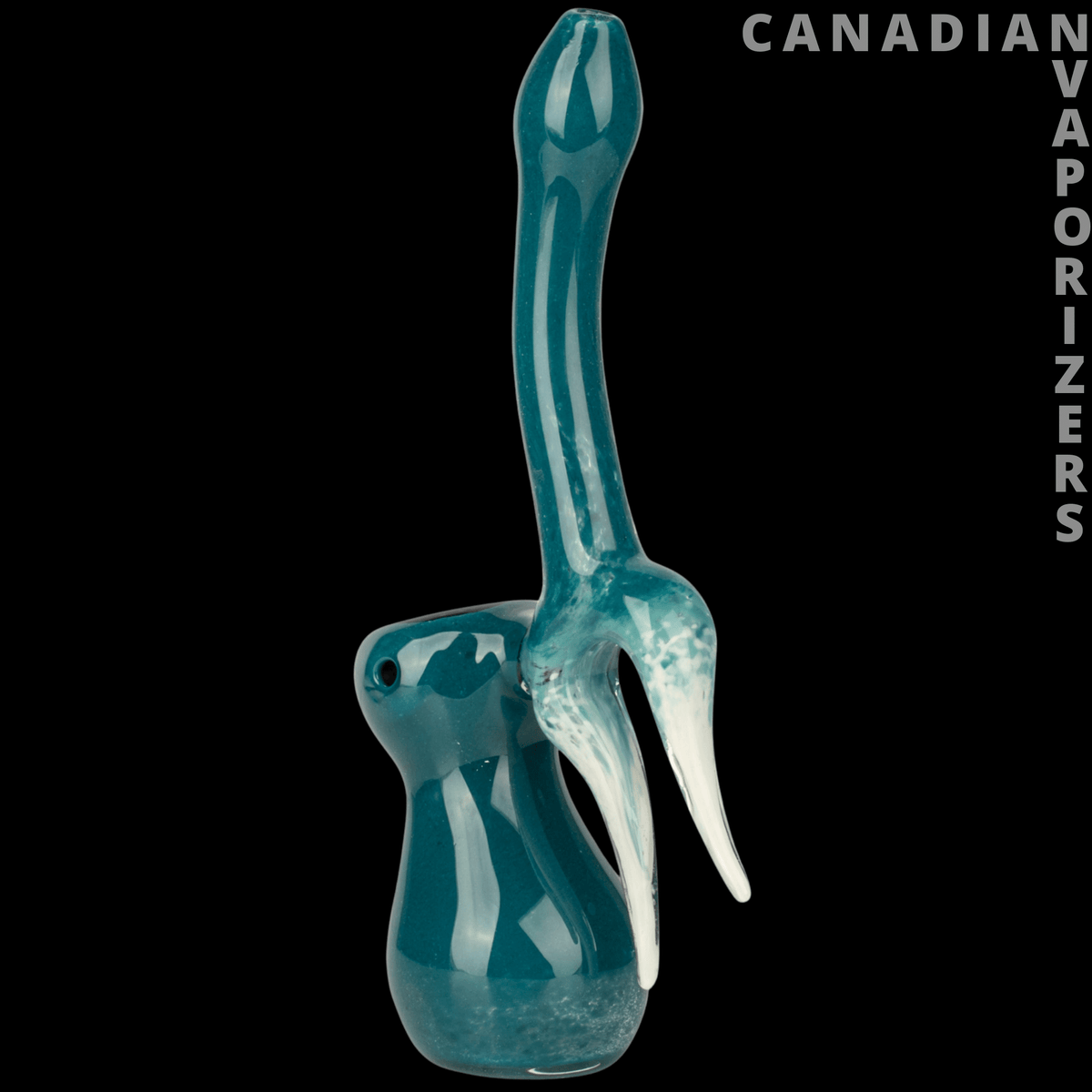 Red Eye Glass | 7.5" Flame Upright Bubbler (Limited Edition) - Teal glass upright bubbler with a tall flame-shaped neck and sculpted curved accents.