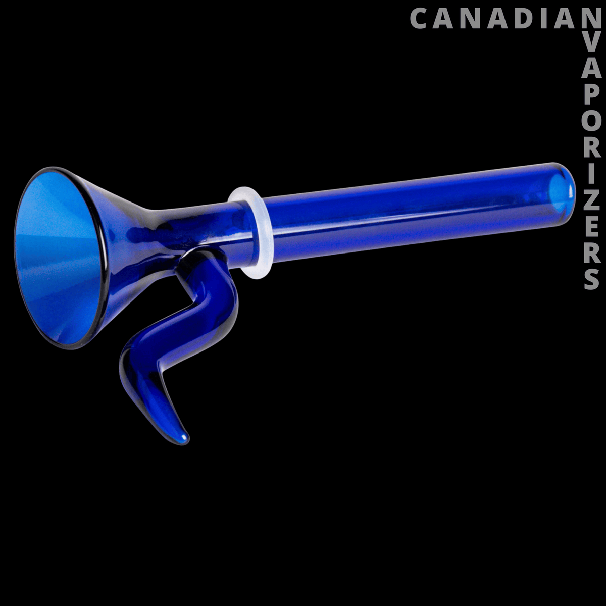 Red Eye Glass 9mm Cone Heavy Wall Pull-Out - Blue glass pull-out pipe with a wide cone bowl, curved stem, and white ring accent.
