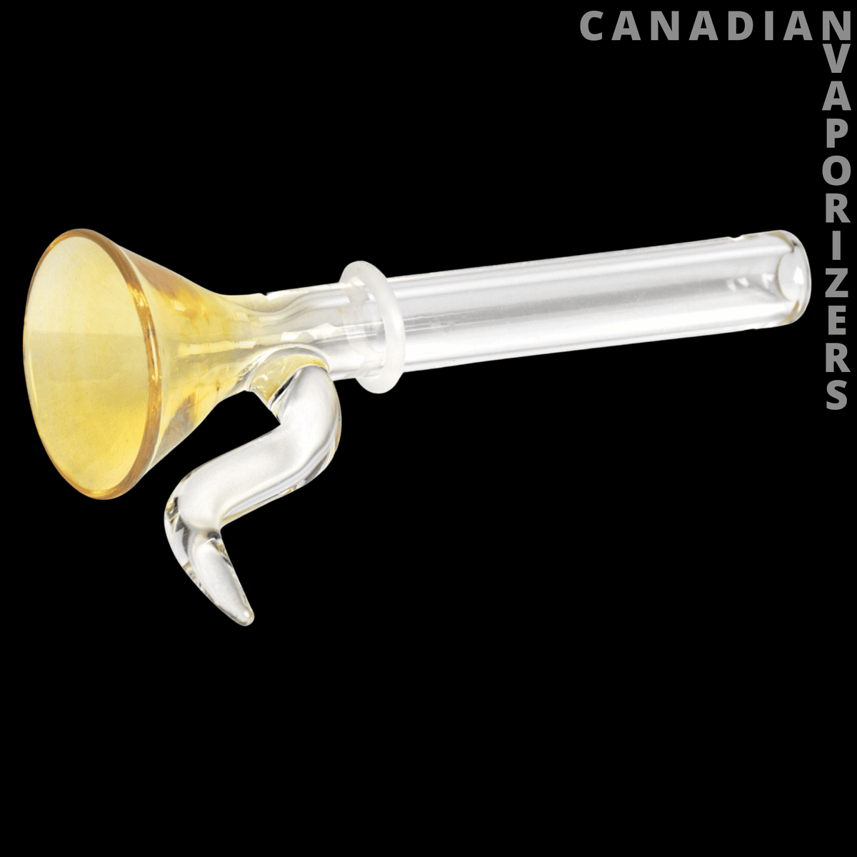 Red Eye Glass 9mm Cone Heavy Wall Pull-Out - Clear glass pull-out stem with a yellow-tinted cone bowl and curved side handle.