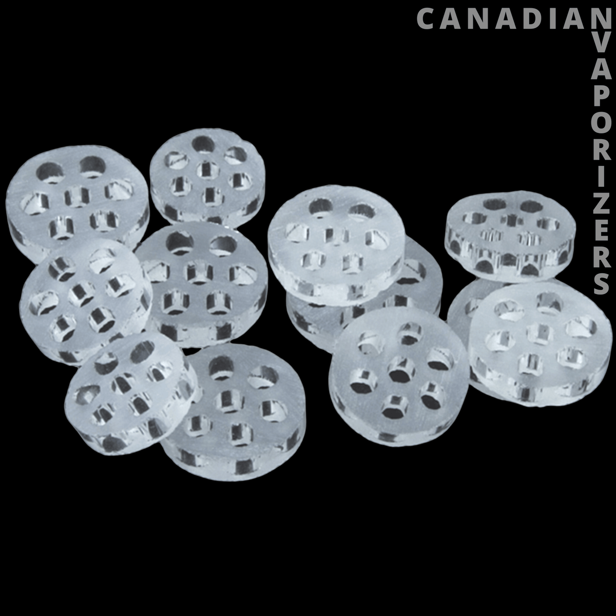 Red Eye Glass Honeycomb Glass Screens (Pack of 100) - Clear glass honeycomb screens with multiple round openings, shown in a scattered group.