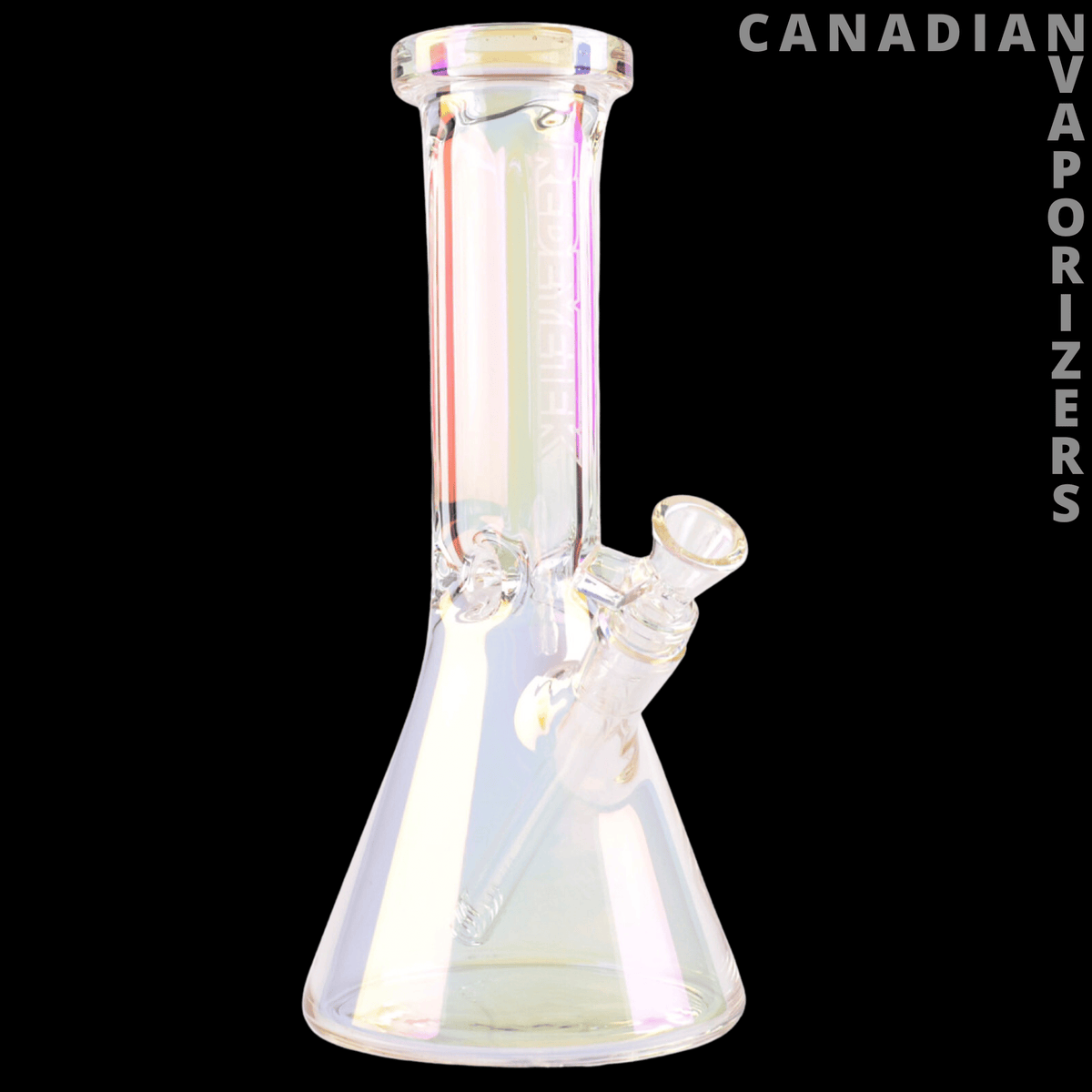 Red Eye Tek | 10" Metallic Terminator Finish Hex Top Beaker - 10-inch iridescent glass beaker bong with a hexagonal top, angled bowl, and flared base.