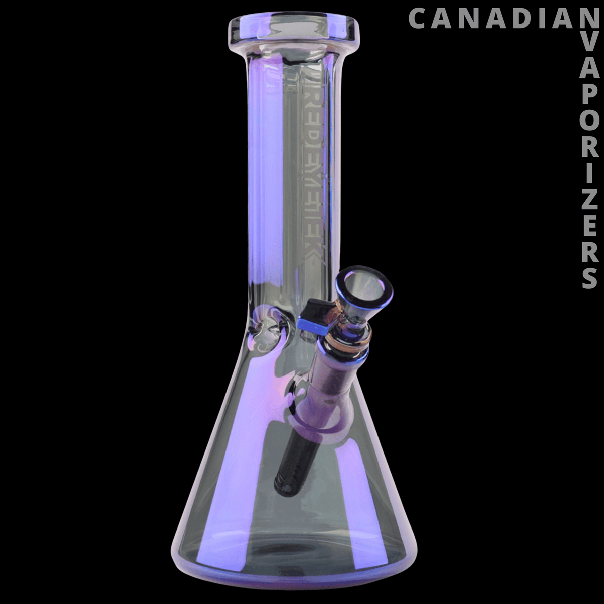 Red Eye Tek | 10" Metallic Terminator Finish Hex Top Beaker - Clear glass beaker bong with iridescent purple finish, hexagonal top, angled bowl, and wide base.