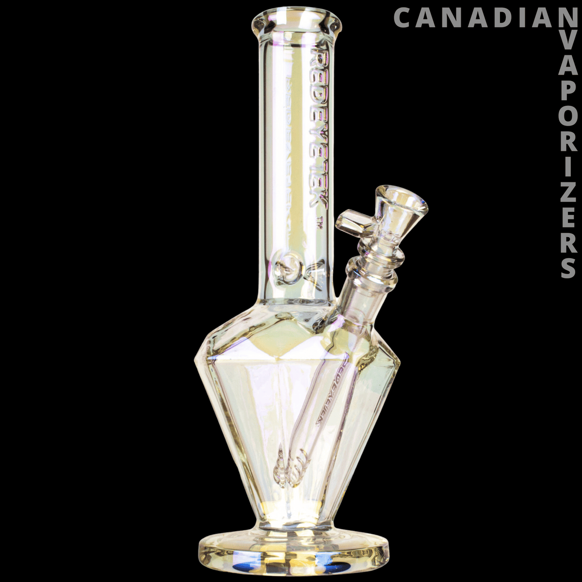 Red Eye Tek 11" Metallic Terminator Finish Paragon Water Pipe - Clear glass Paragon water pipe with an iridescent metallic finish, angled bowl, and wide round base.