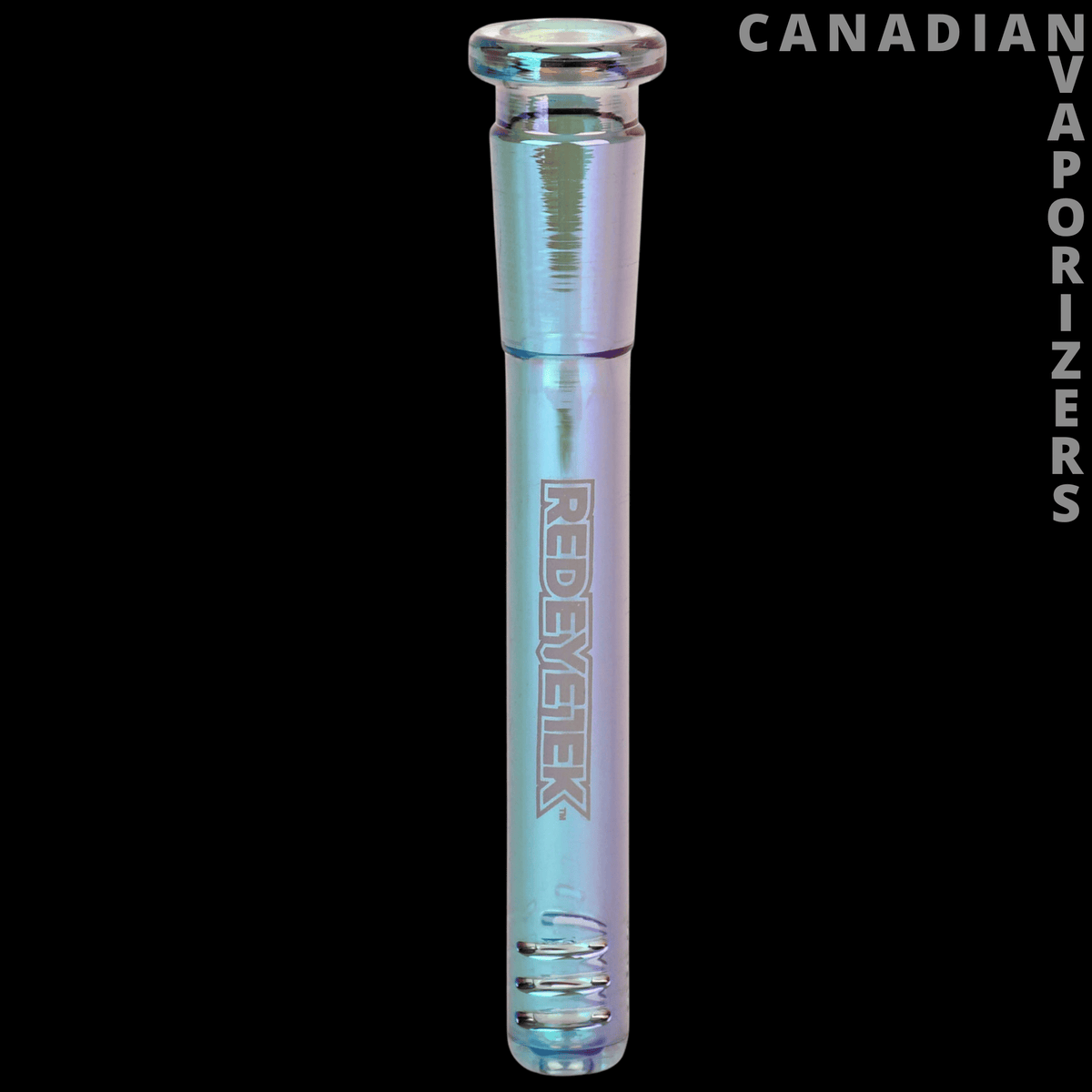 Red Eye Tek 14mm Metallic Terminator Downstem - Ice blue metallic Red Eye Tek downstem with a flared rim, vertical logo, and slotted base.