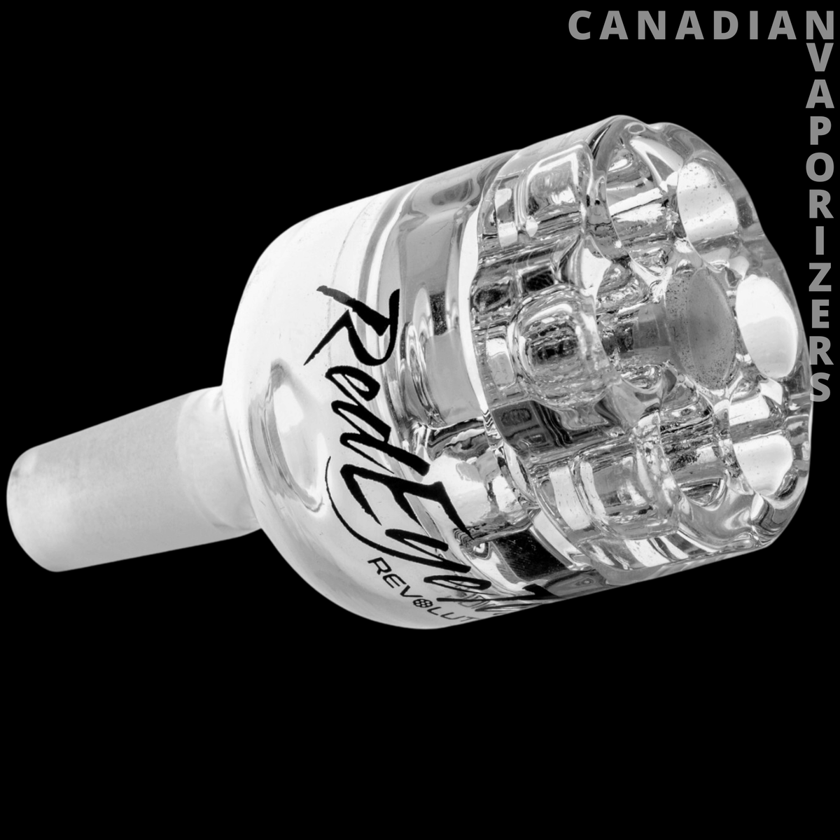 Red Eye Tek 19" 7mm Thick Revolution Dual Chamber Bell Base Water Pipe - Clear glass water pipe attachment with a thick, ridged chamber and black Red Eye Tek logo.