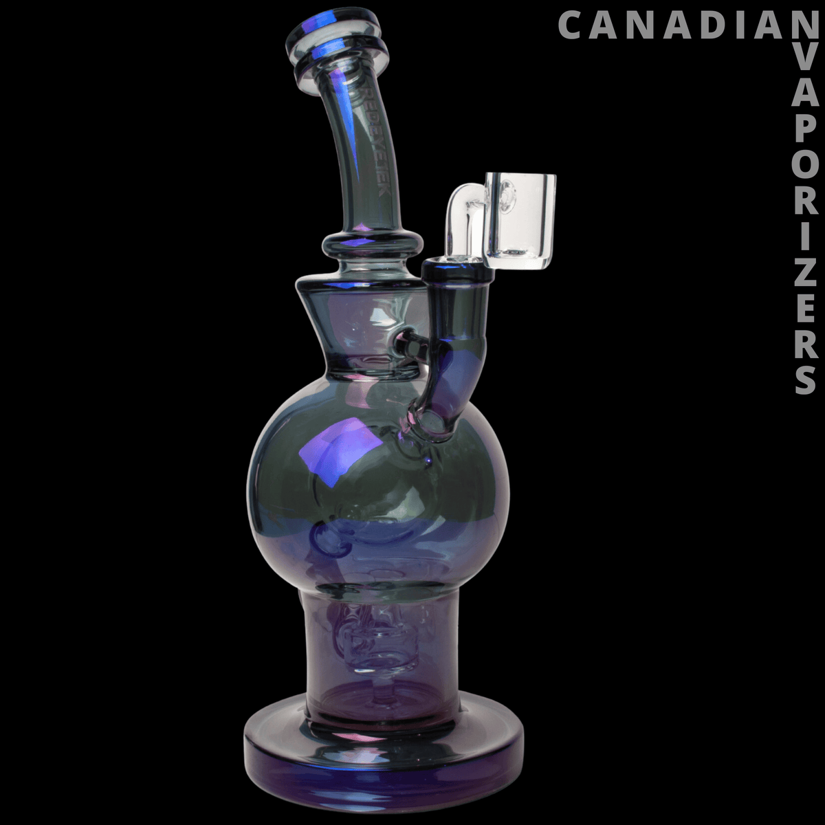 Red Eye Tek 8" Metallic Terminator Finish Volt Concentrate - Blue metallic glass concentrate rig with rounded chamber, angled neck, and clear bowl attachment.