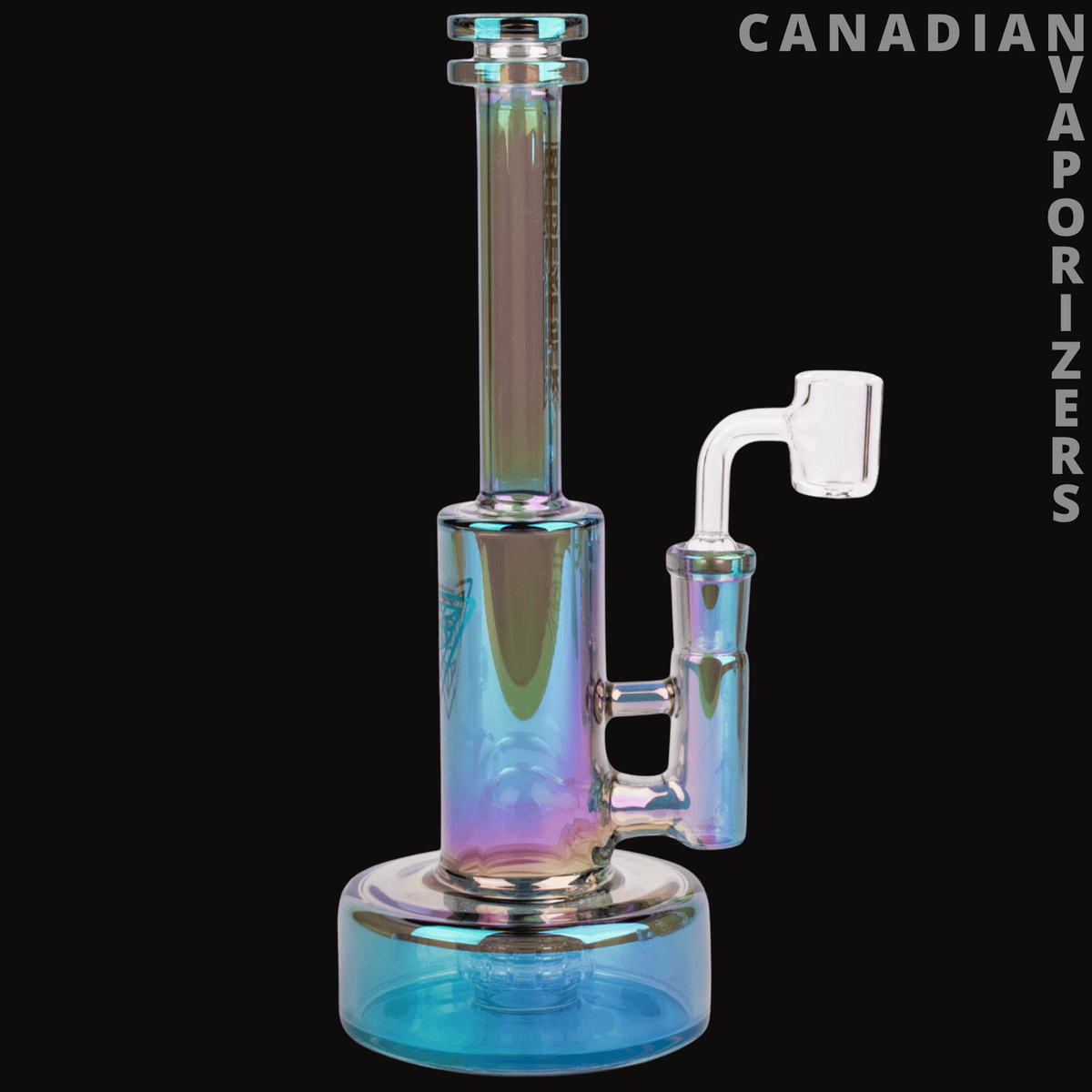 Red Eye Tek 9" Metallic Terminator Finish Avalon Concentrate Rig - 9-inch glass concentrate rig with an iridescent blue-green finish, round base, and white angled mouthpiece.