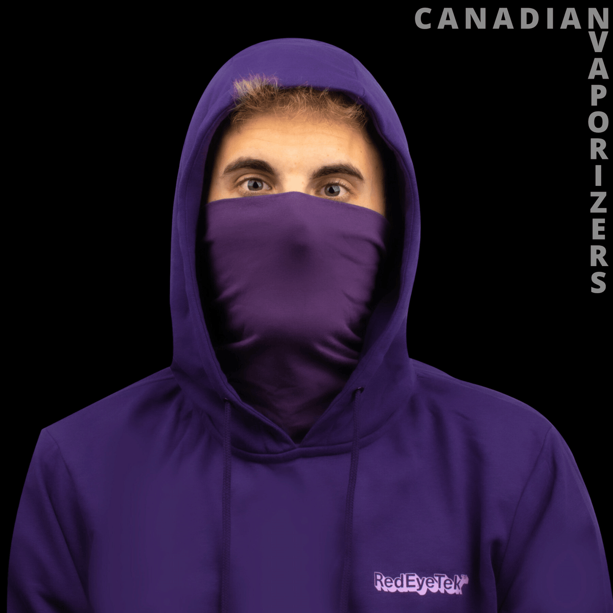 Red Eye Tek Premium High Neck Hoodie - Deep purple hoodie with a high neck covering the lower face and a small Red Eye Tek chest logo.