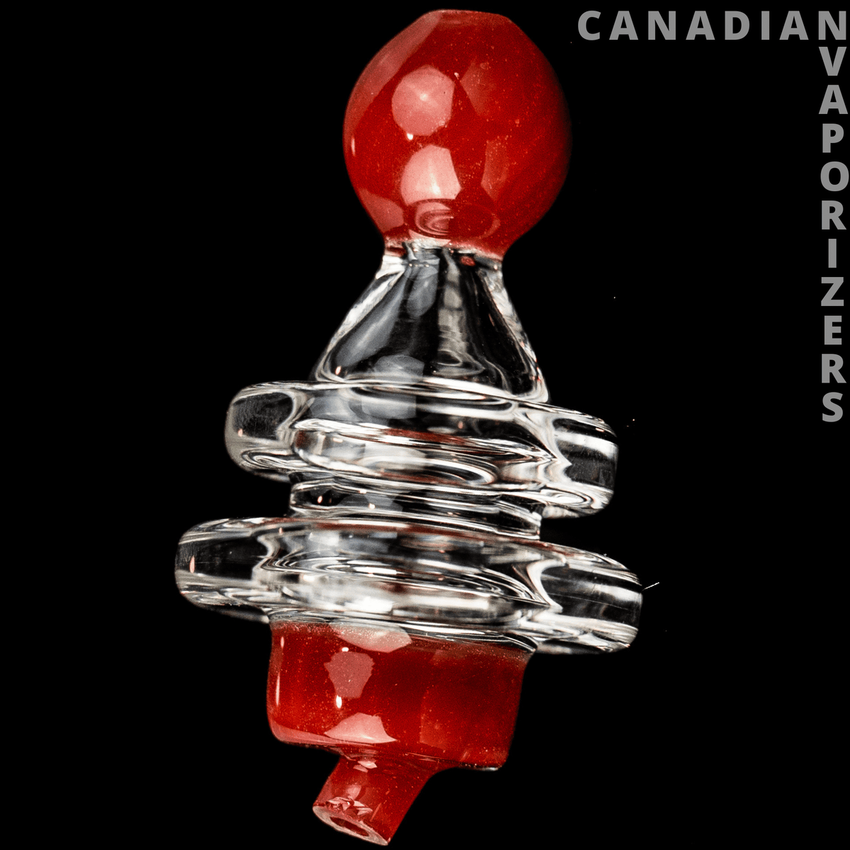 Red GEAR Premium Nipped Directional Air Flow Carb Cap - Red glass carb cap with a faceted bulb and clear nipped directional airflow chamber.