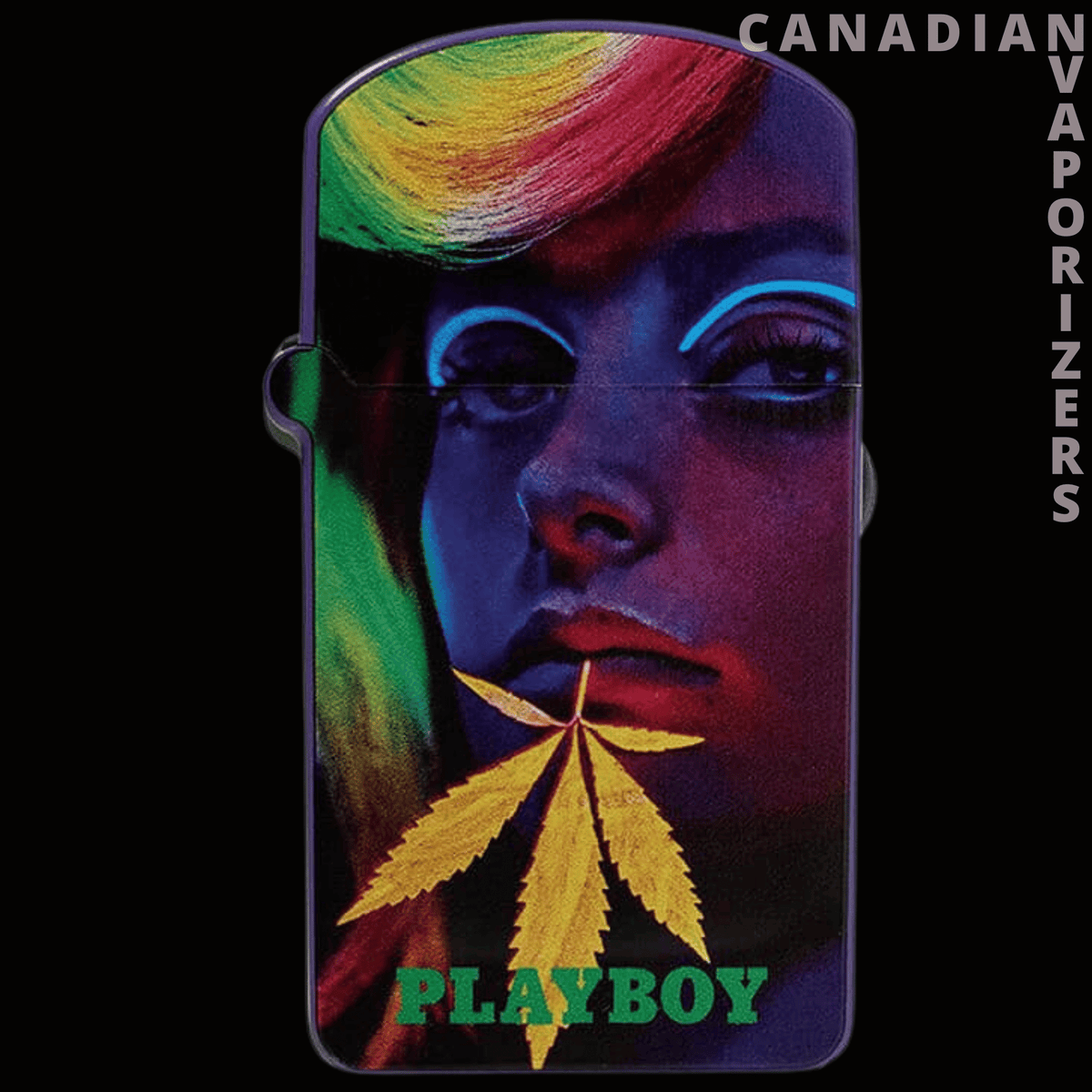 Ryot Verb Playboy 510 Thread Battery - Black Playboy 510-thread battery with colorful portrait artwork, cannabis leaf, and green logo.