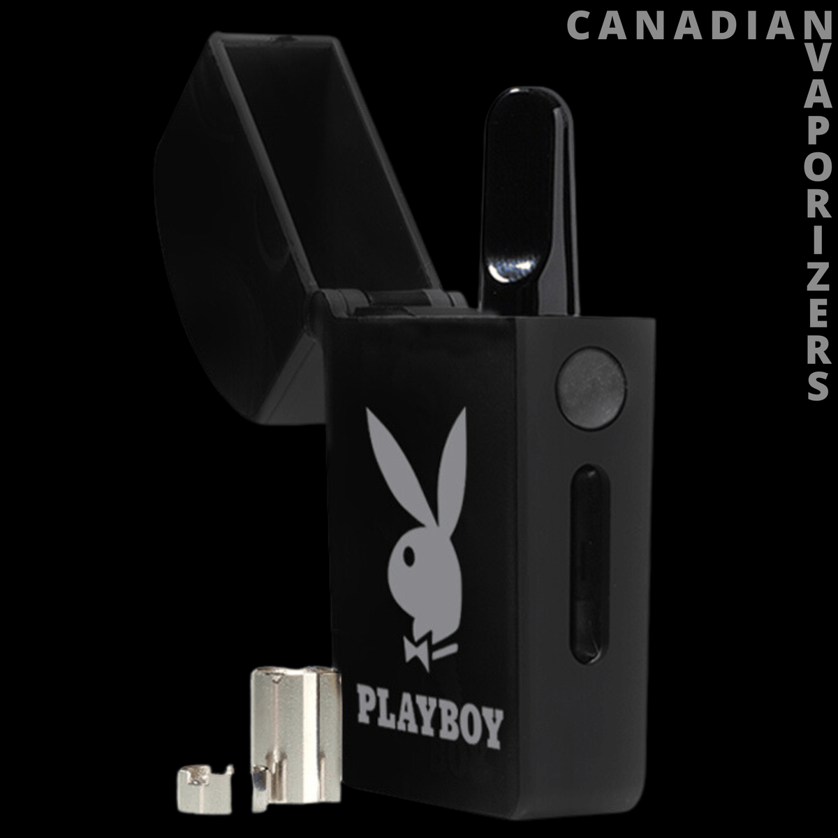 Ryot Verb Playboy 510 Thread Battery - Black Playboy 510 thread battery with bunny logo, slim mouthpiece, control button, and side window.