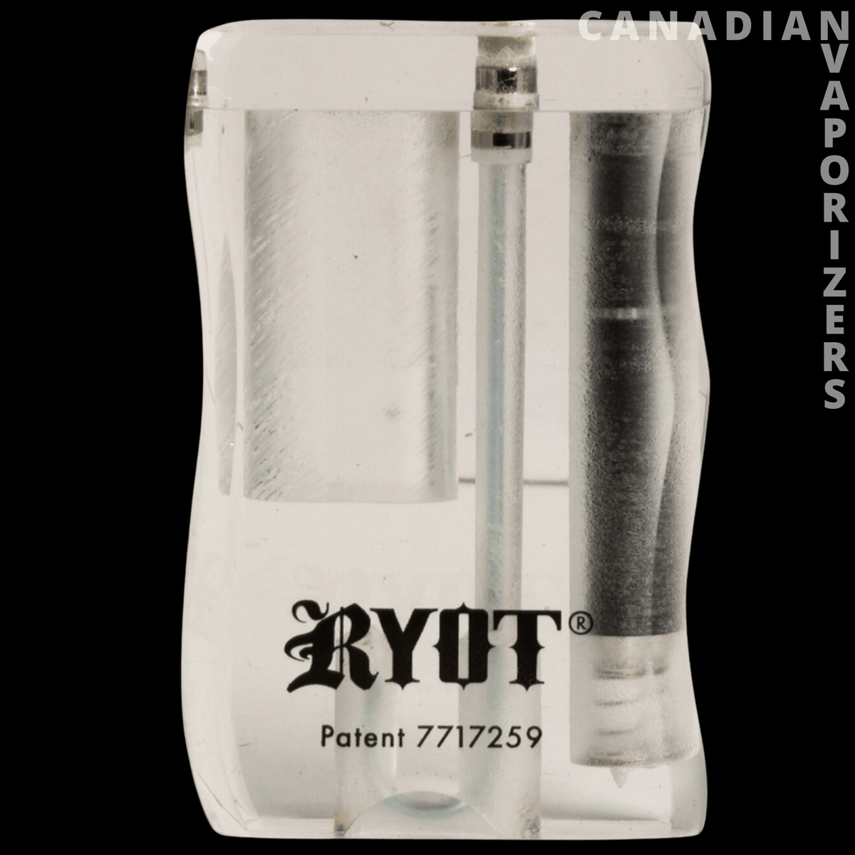 Ryot Short Acrylic Magnetic Dugout - Clear acrylic Ryot magnetic dugout with visible internal compartments and black logo.