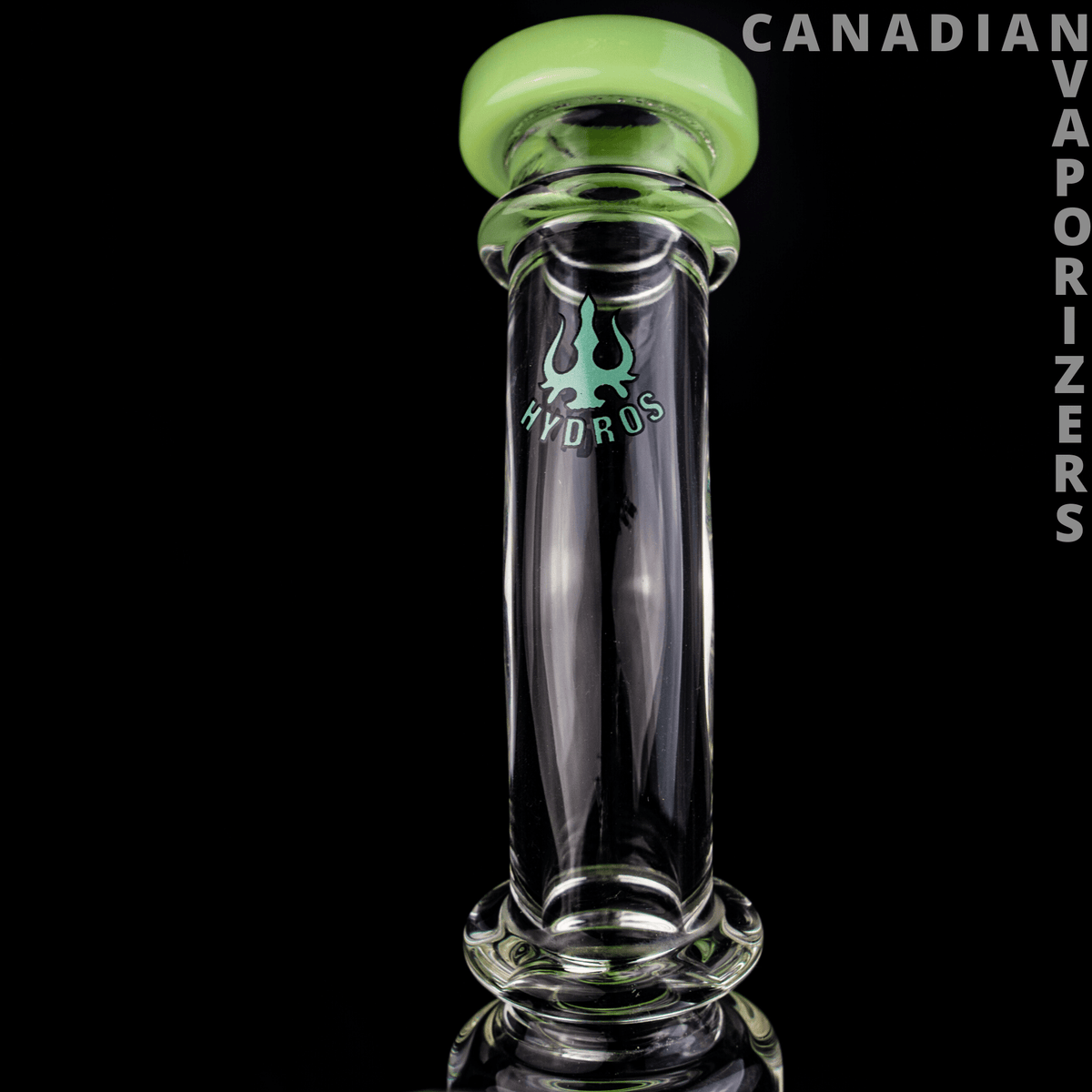 Slyme Green | Hydros Glass Kliencycler - Clear glass recycler rig with a lime green top, rounded chamber, and visible internal tubing.