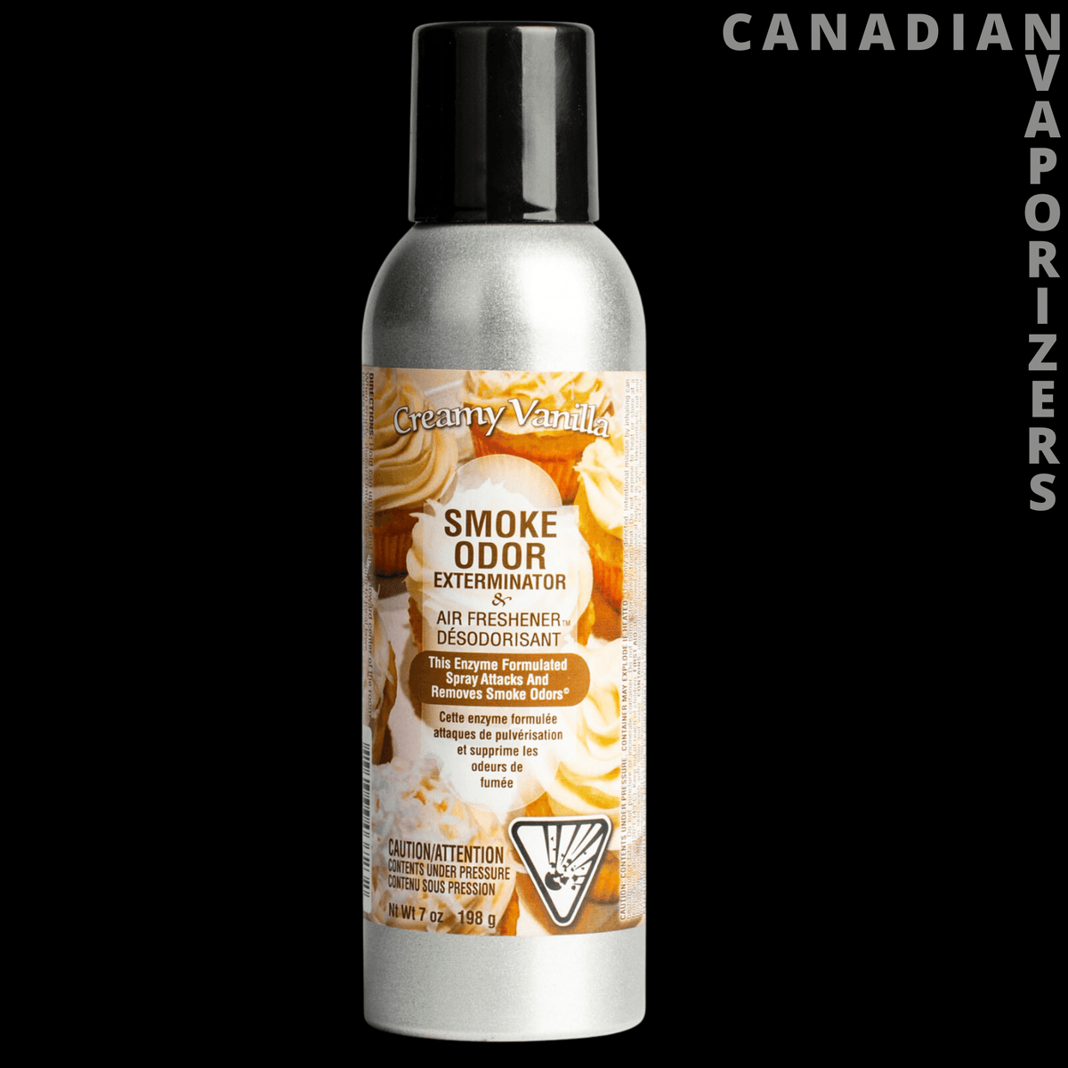Smoke Odor Spray - Silver smoke odor spray can with a black cap and orange-and-white label.