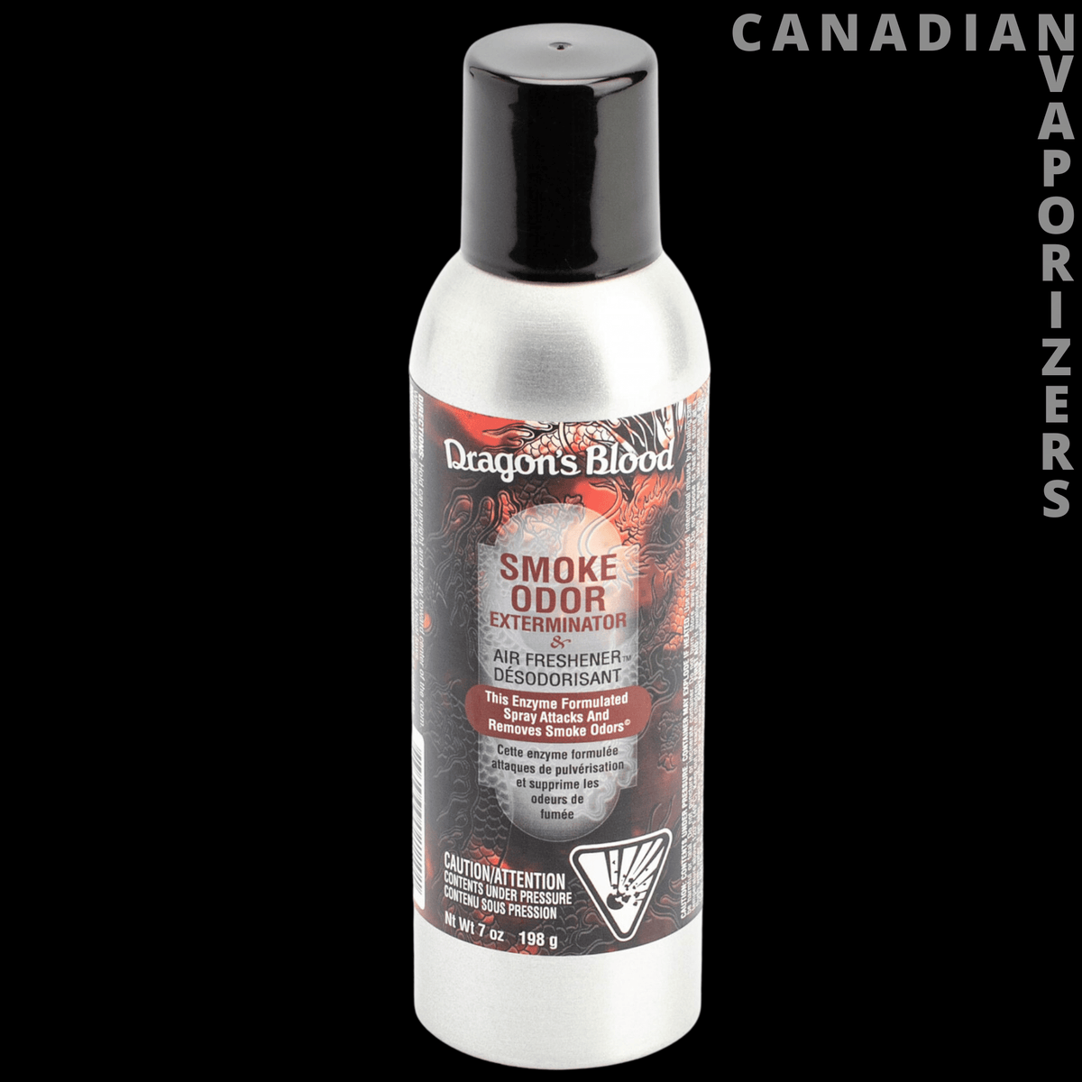 Smoke Odor Spray - White smoke odor spray bottle with black cap and red-and-gray Dragon’s Blood label.