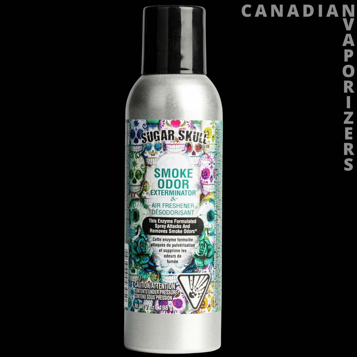 Smoke Odor Spray - Silver Smoke Odor spray bottle with black cap and colorful sugar skull label.