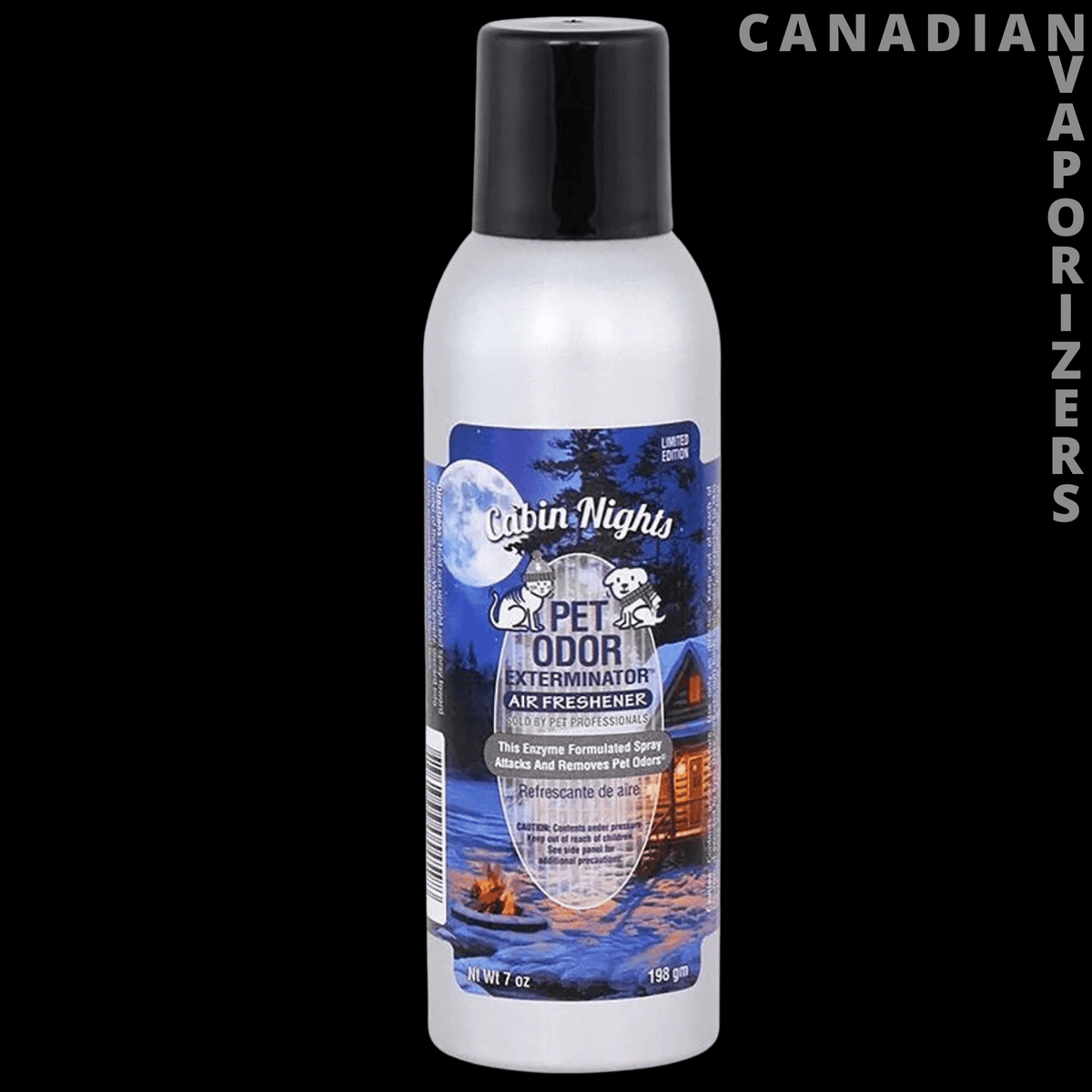 Smoke Odor Spray - White smoke odor spray can with black cap and blue Canadian Vaporizers Pet Odor label.