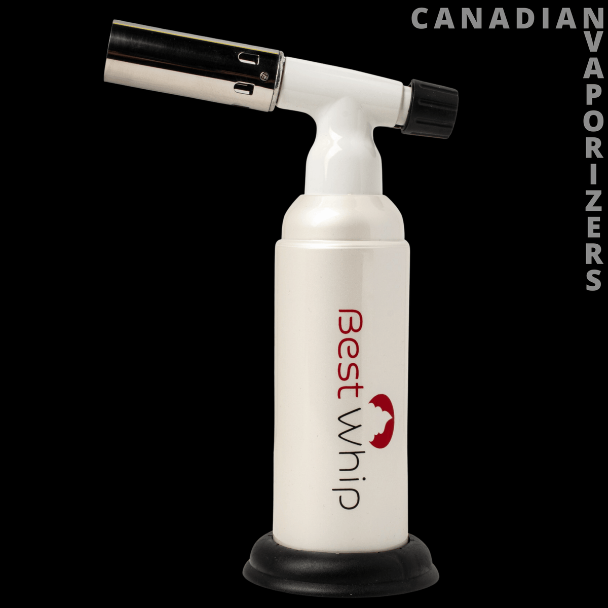 Special Blue Best Whip Torch - White Best Whip torch with black nozzle and base, stainless steel burner tip, and red logo.