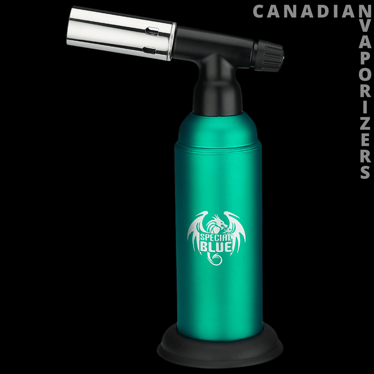 Special Blue Monster Double Torch - Metallic teal-blue torch lighter with a silver nozzle and black adjustable controls.