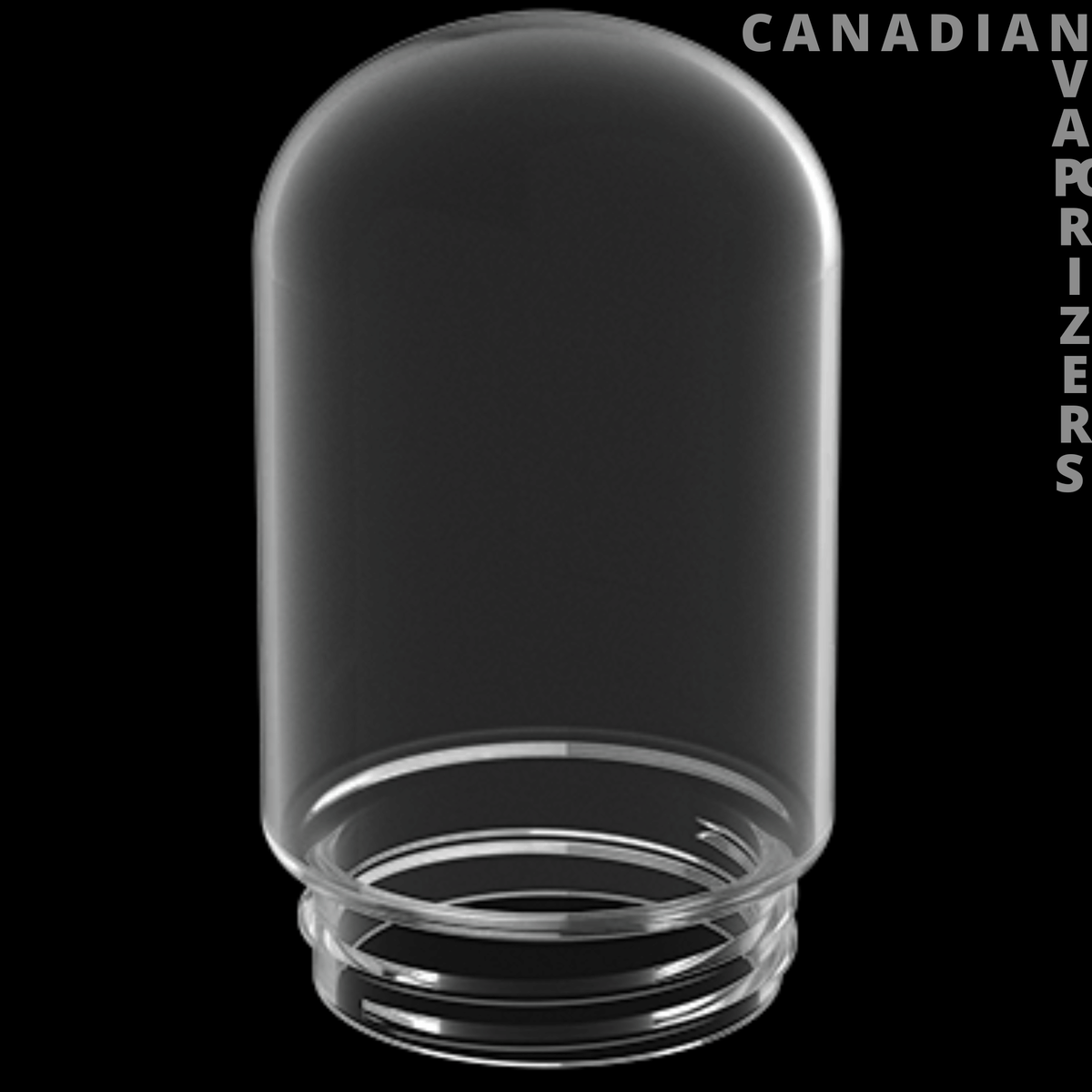 STUNDENGLASS SINGLE GLASS GLOBE (KOMPACT) - Clear cylindrical glass globe with a rounded top and threaded open base, shown against black.