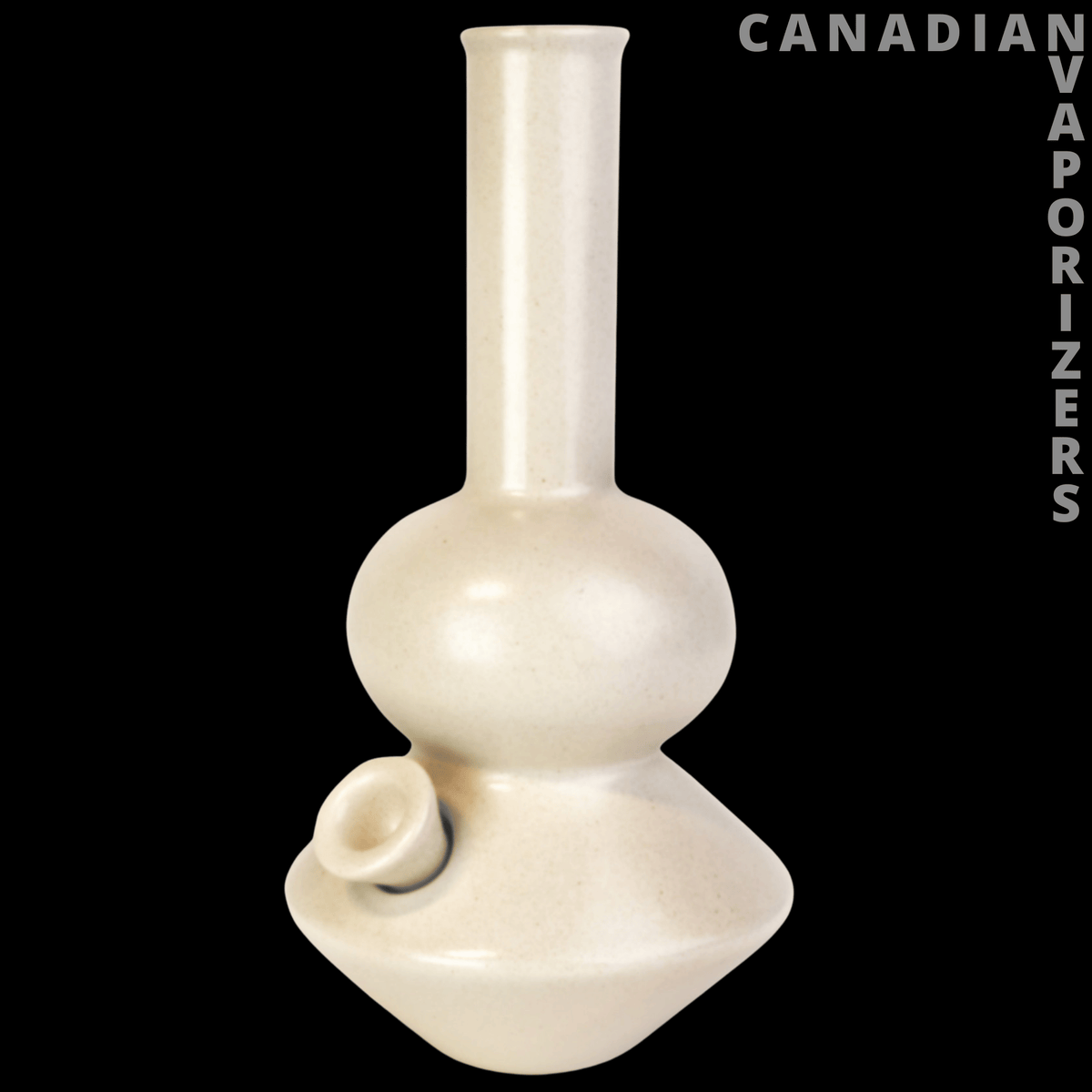 Summerland Land Yacht Bong - Glossy white ceramic bong with a tall narrow neck, rounded bulb, and angled side mouthpiece.