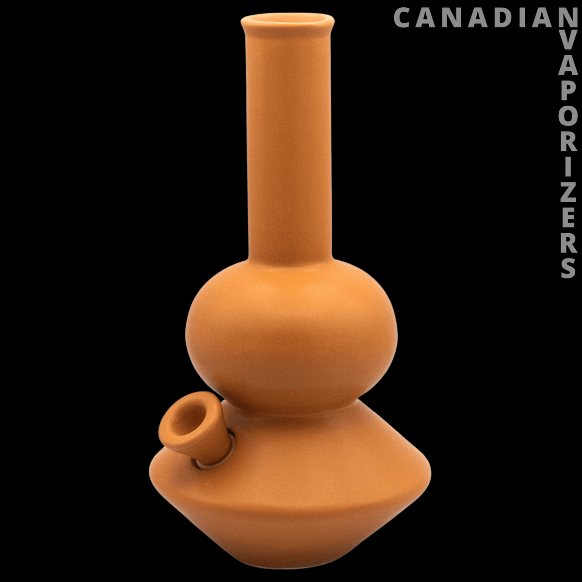 Summerland Land Yacht Bong - Matte orange ceramic land yacht bong with a tall cylindrical neck, rounded chamber, and angled side bowl.