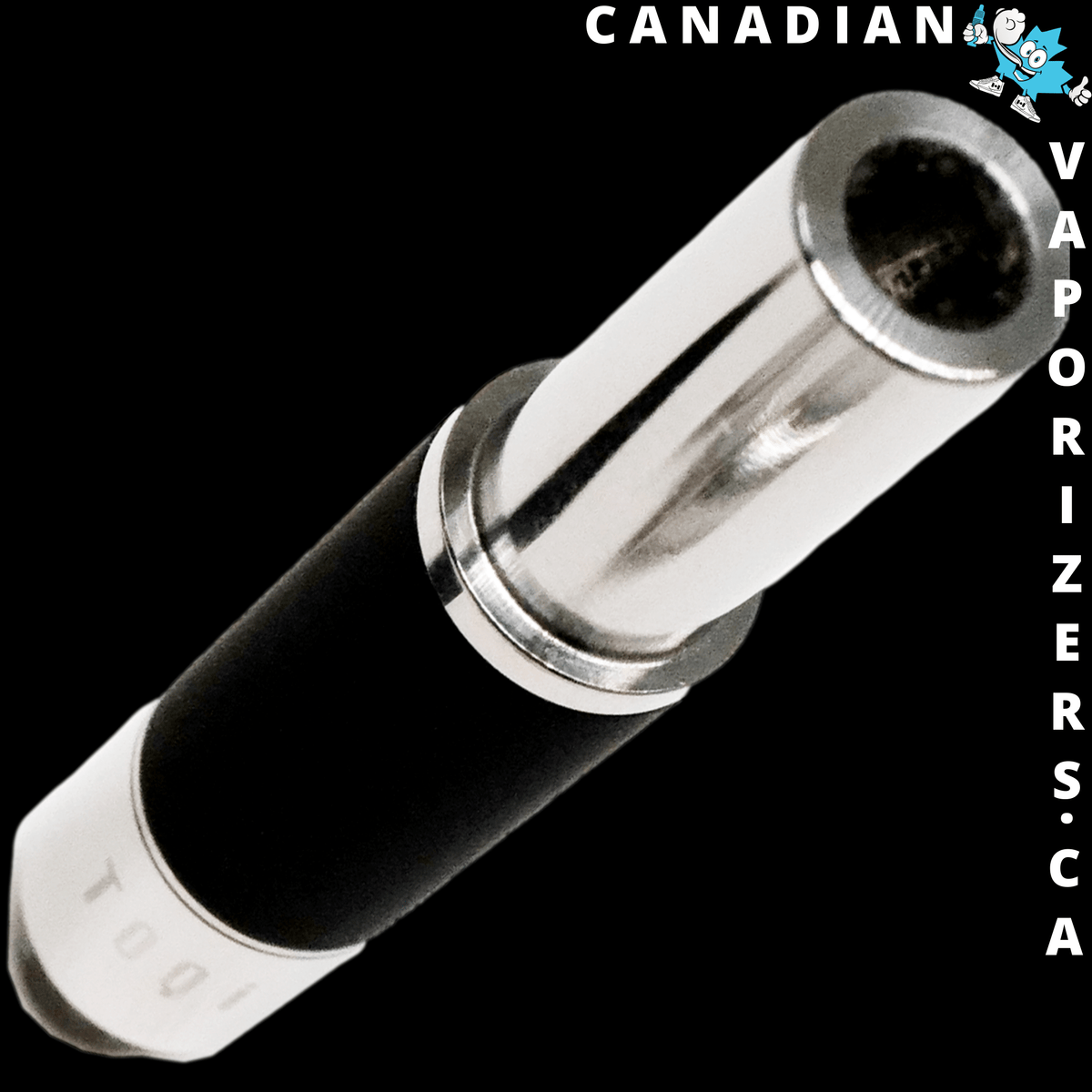 TOQi 510 Wax Catridge - Silver 510 wax cartridge with a clear cylindrical chamber, metal mouthpiece, and black base.