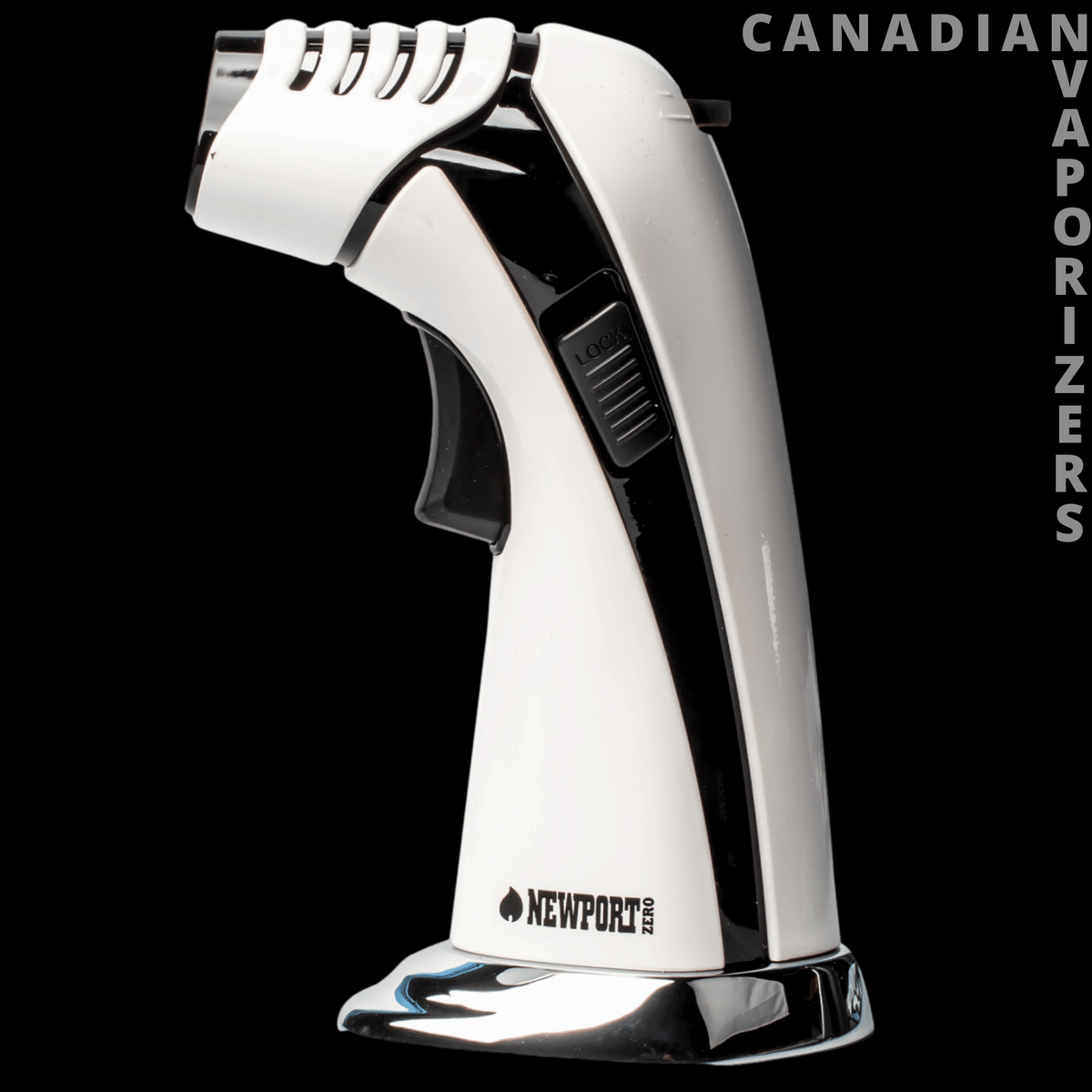 Triple Torch Jet Flame Lighter - White and black triple torch jet flame lighter with a curved grip and chrome base.