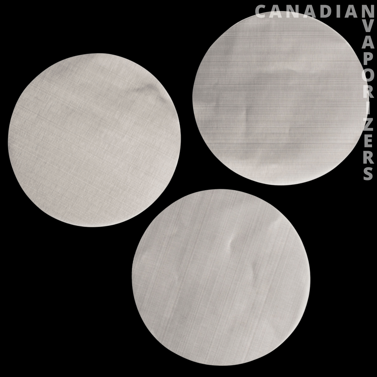 Vape Tool 4" Stainless Steel Screen (Pack of 3) - Three round stainless steel mesh screens with fine woven texture, shown against a black background.