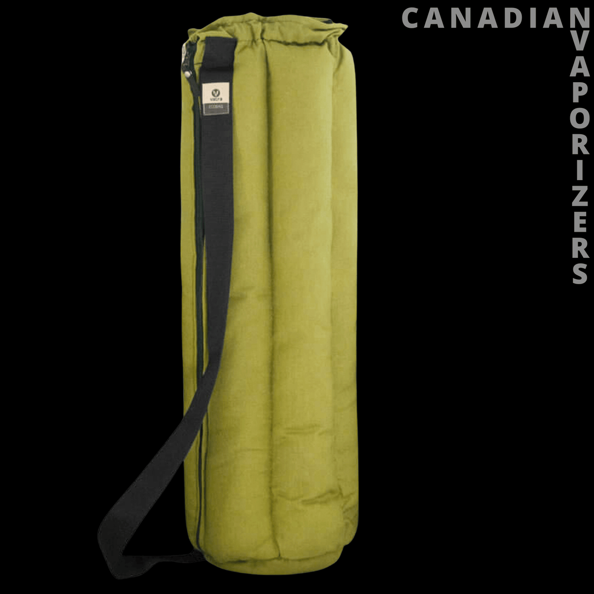 Vatra 24" Tube Pouch (Bong Bag) - Olive green cylindrical tube pouch with a long black shoulder strap and vertical zipper.