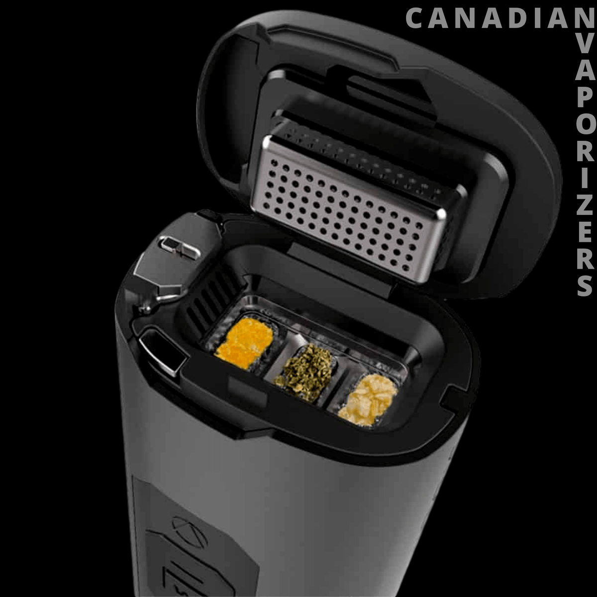 Vivant Rift - Black and silver electric shaver with a perforated foil head and three gold-toned cutting elements in an open case.